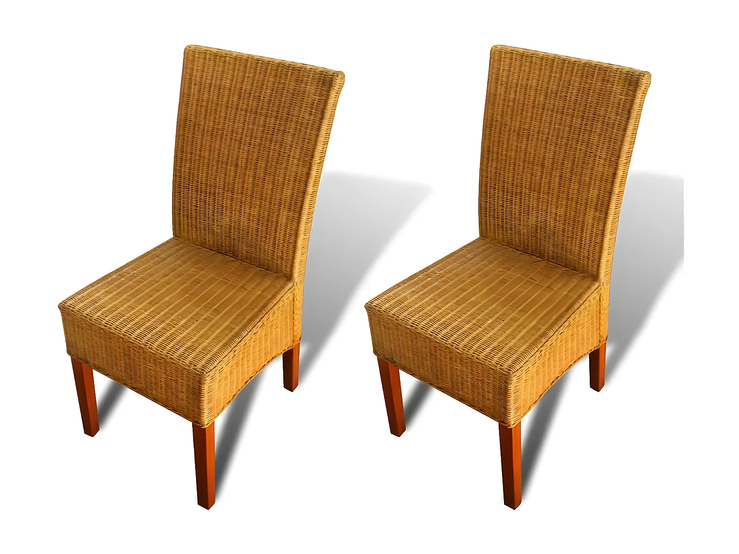 Lot de 2 chaises de salle à manger cuisine design classique rotin naturel marron CDS020705