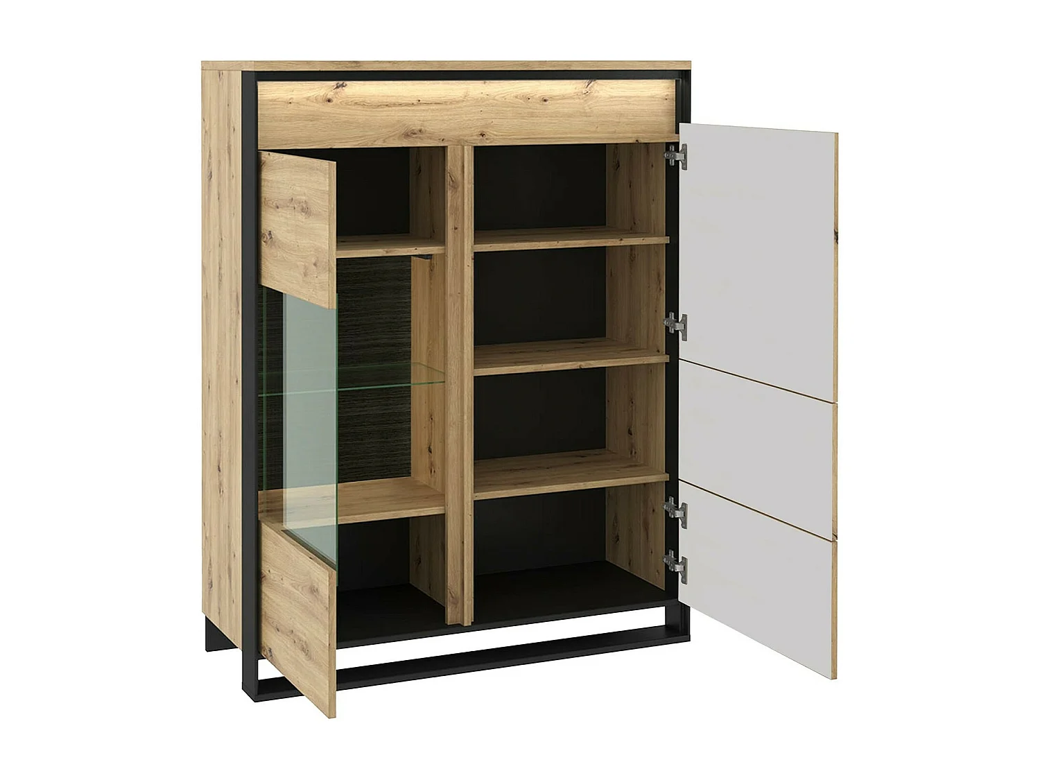 Étagère Luliru 105, Fermé|Avec des portes, Stratifié|Verre trempé|MDF, 140x110x41cm