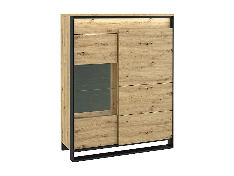 Étagère Luliru 105, Fermé|Avec des portes, MDF|Stratifié|Verre trempé, 140x110x41cm