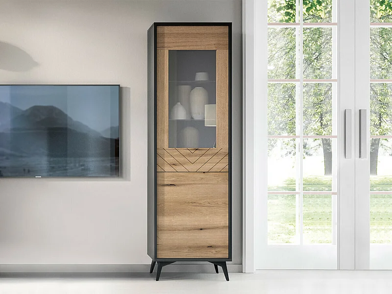 Vitrine AMBIHOME JESS - Preto/Carvalho, C54xP39xA178cm