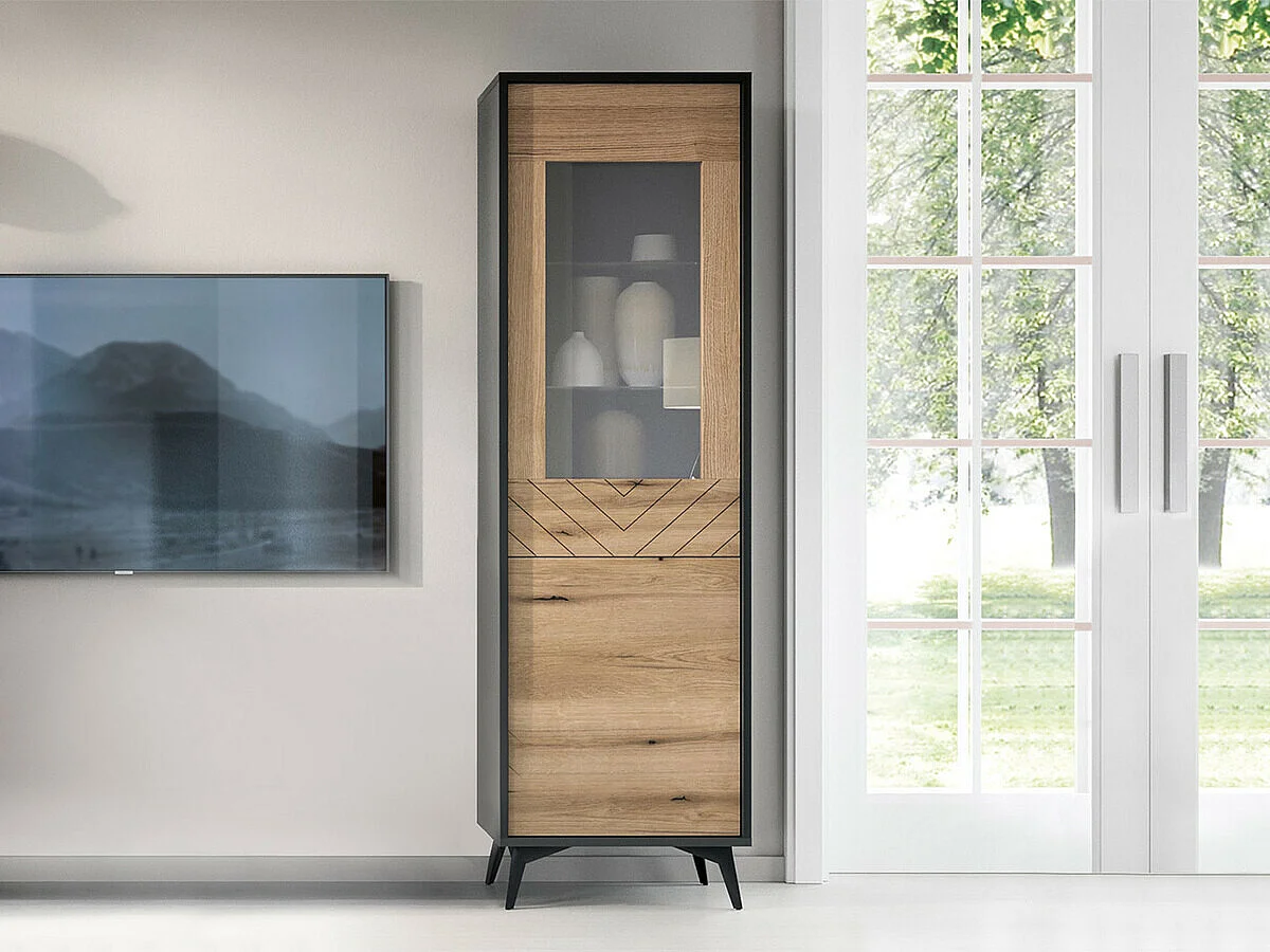 Vitrine AMBIHOME JESS - Preto/Carvalho, C54xP39xA178cm