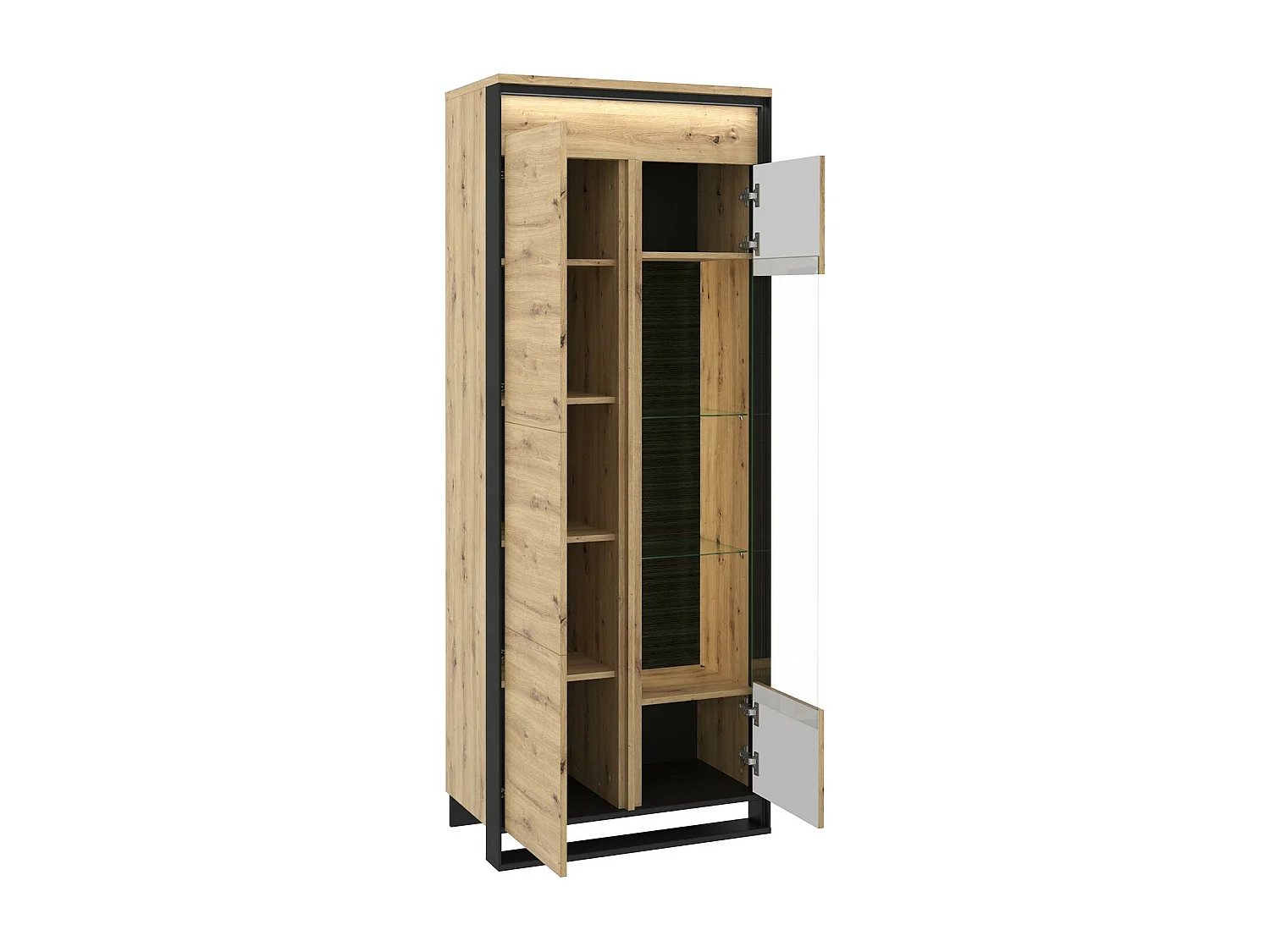 Étagère Luliru 102, Avec des portes|Fermé, Verre trempé|Stratifié, 195x76x41cm