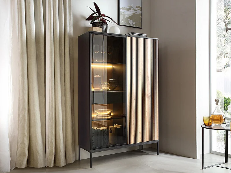 Étagère Soferi 100, Fermé|Avec des portes, Verre|Stratifié, Le nombre de portes: 2, 166cm