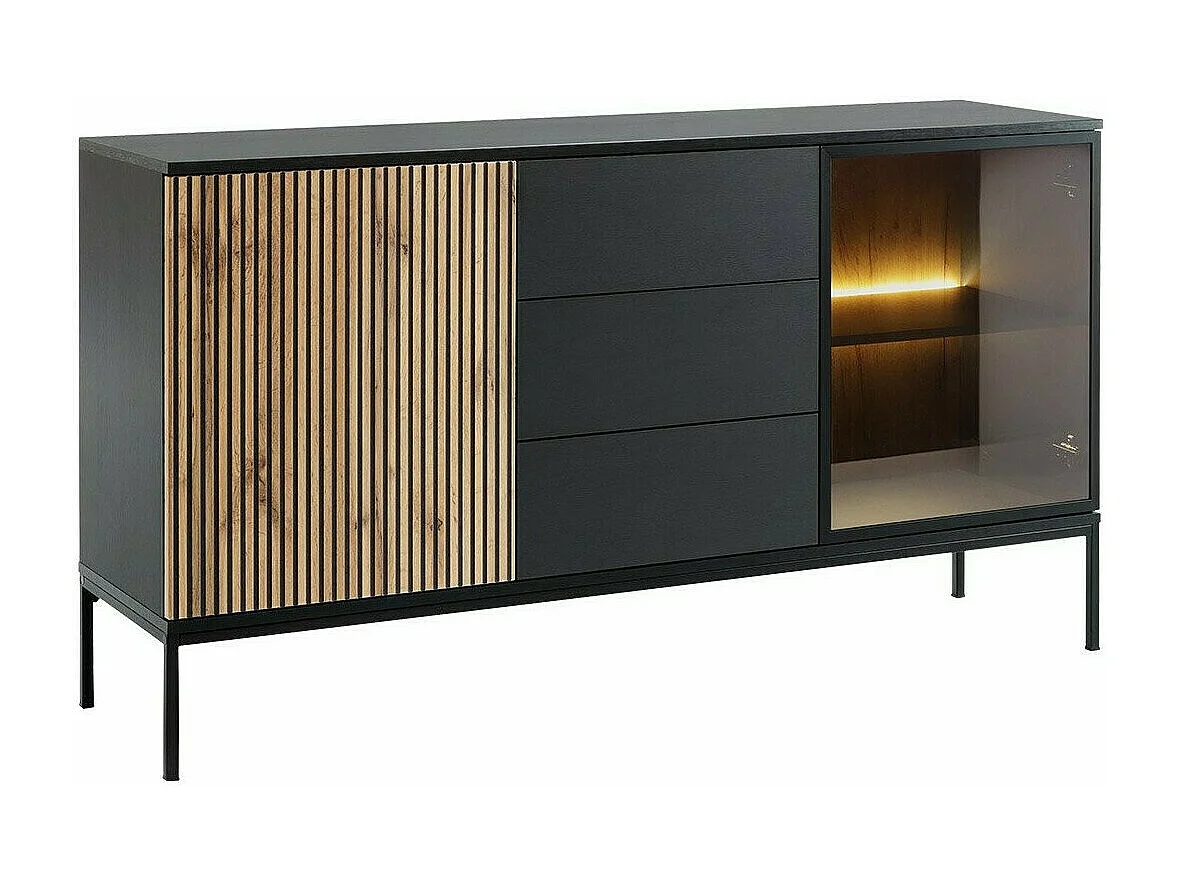 Cassettiera Soferi 108, Quercia di Wotan|Nero, Con cassetti e ante, 83x154x39cm