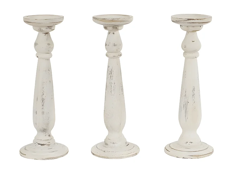 Set de 3 bougeoirs bois blanche 12 x 12 x 35 cm DEC04053