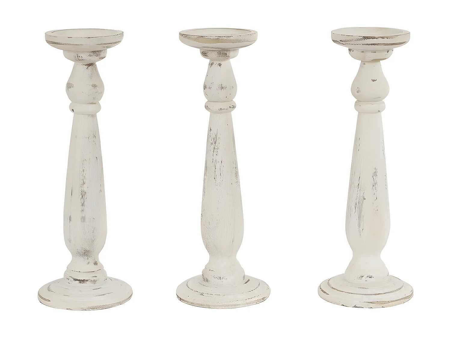 Set de 3 bougeoirs bois blanche 12 x 12 x 35 cm DEC04053