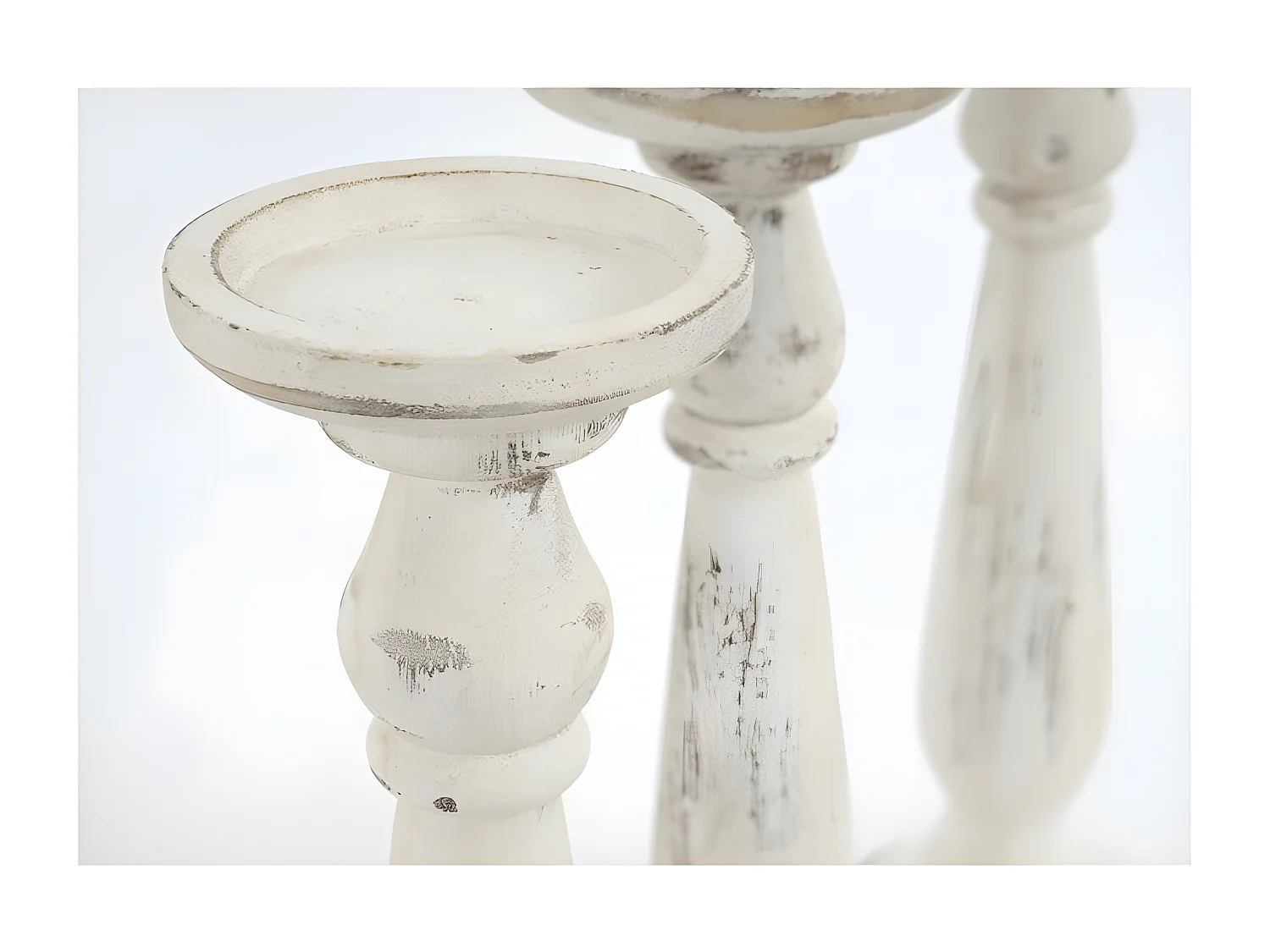 Set de 3 bougeoirs bois blanche 12 x 12 x 35 cm DEC04053