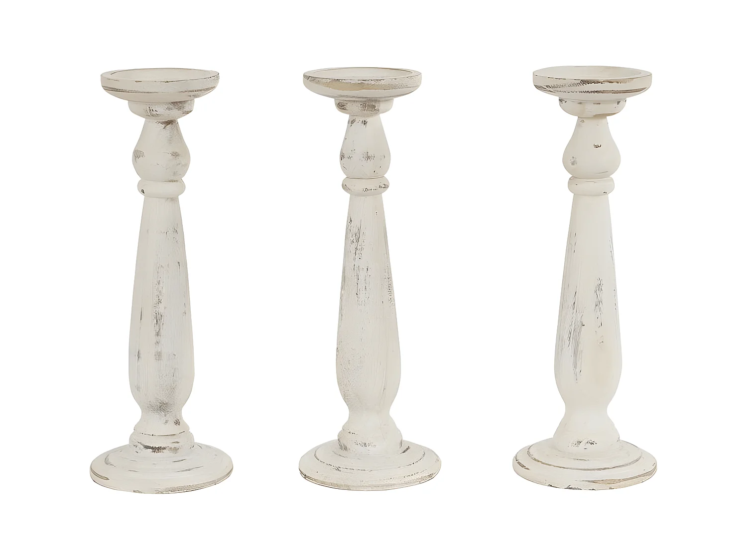 Set de 3 bougeoirs bois blanche 12 x 12 x 35 cm DEC04053