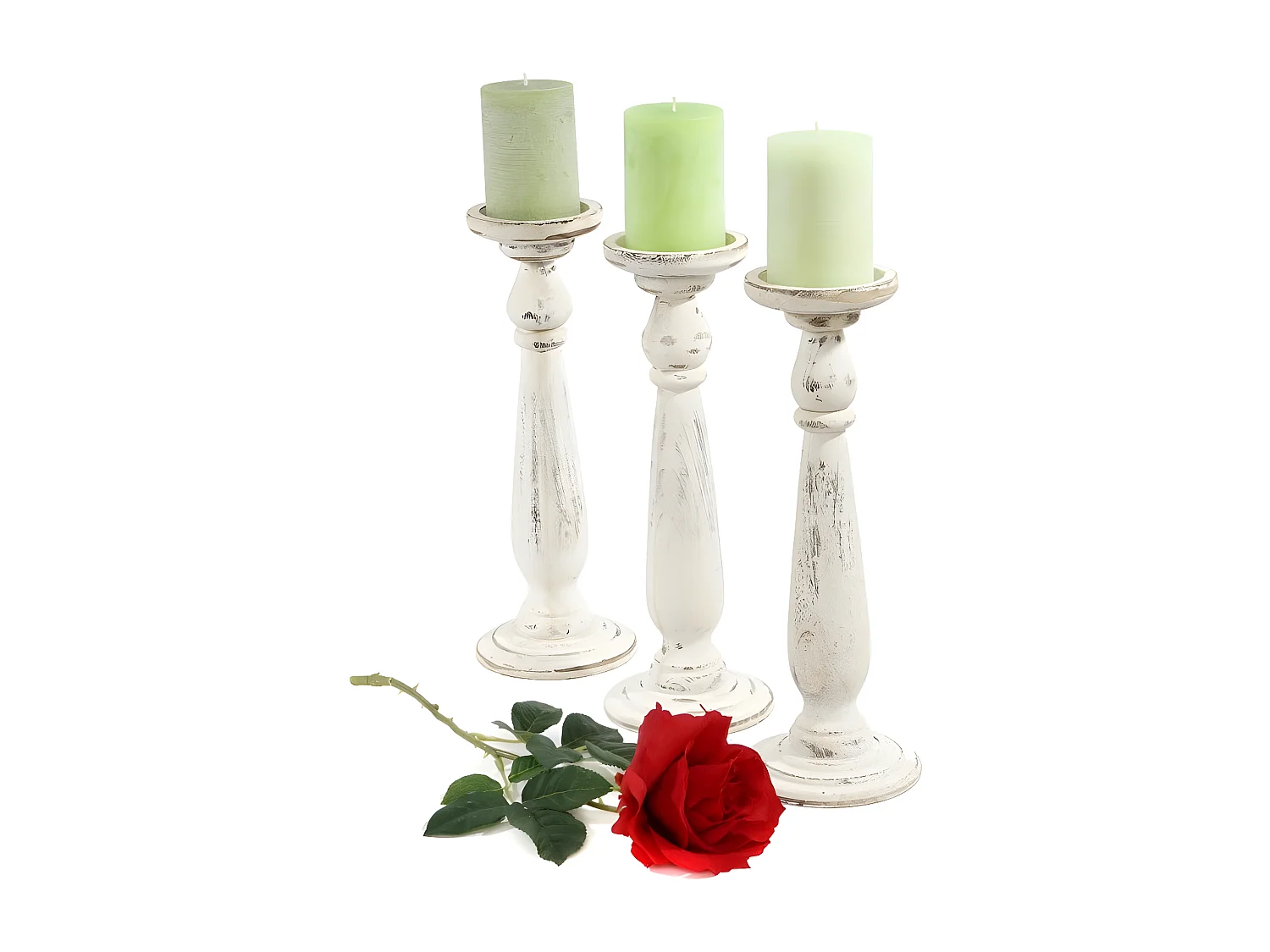 Set de 3 bougeoirs bois blanche 12 x 12 x 35 cm DEC04053