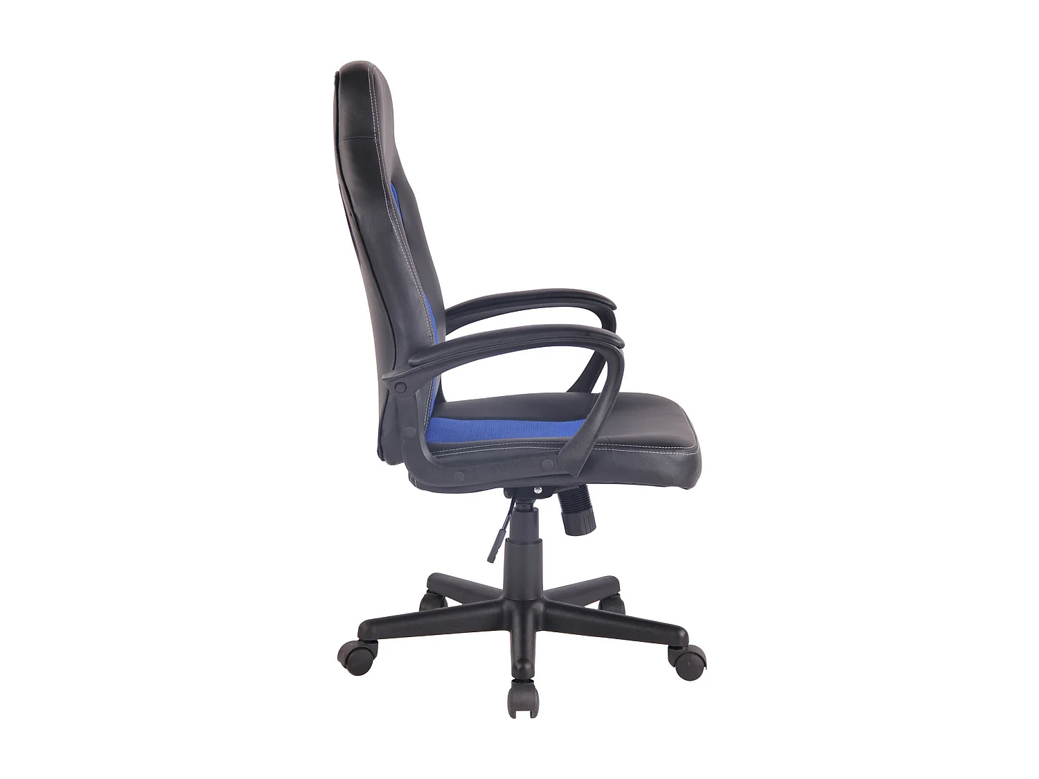 Silla de oficina deportiva de diseño en material sintético negro con malla azul BUR10483