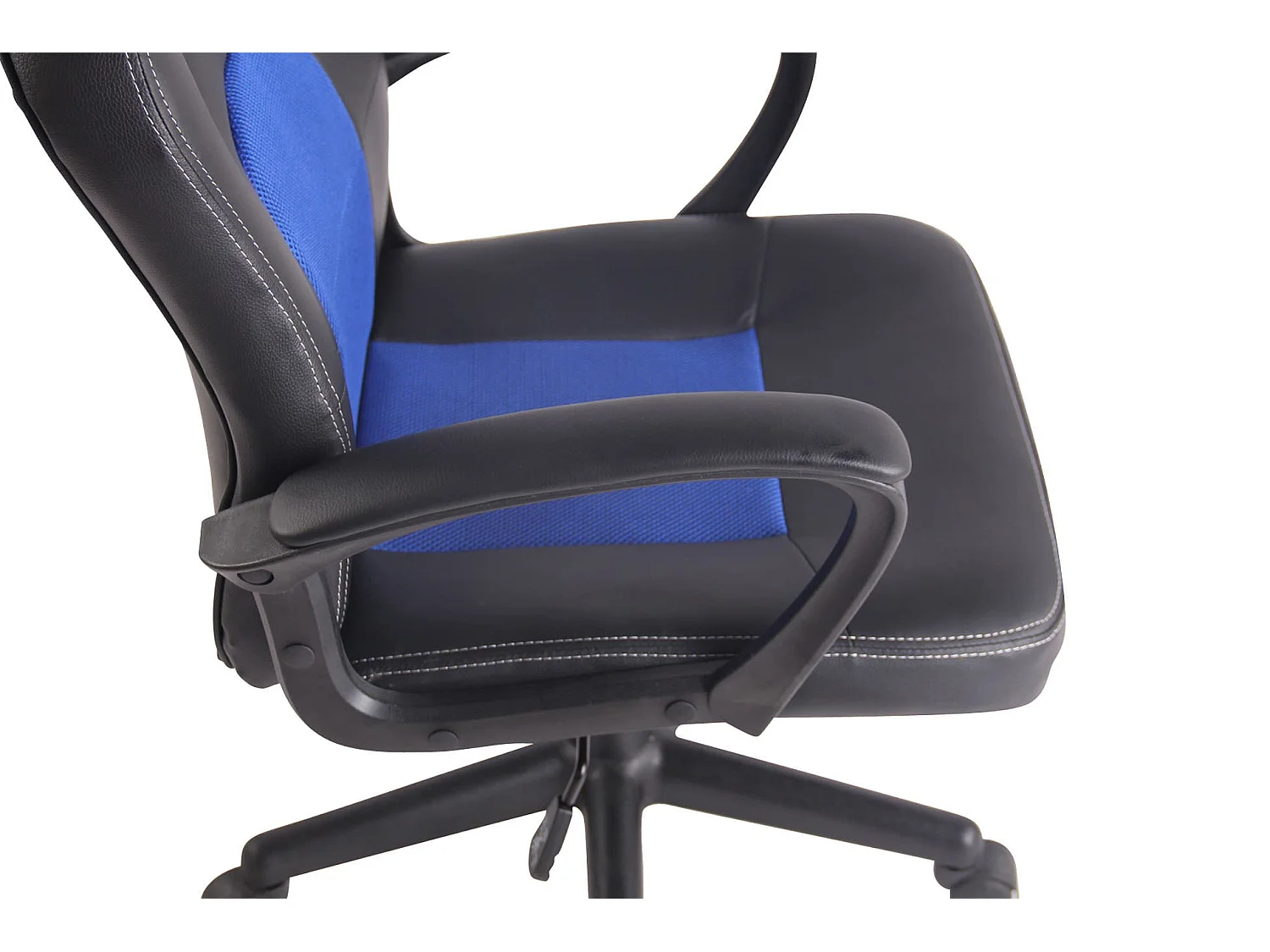 Silla de oficina deportiva de diseño en material sintético negro con malla azul BUR10483