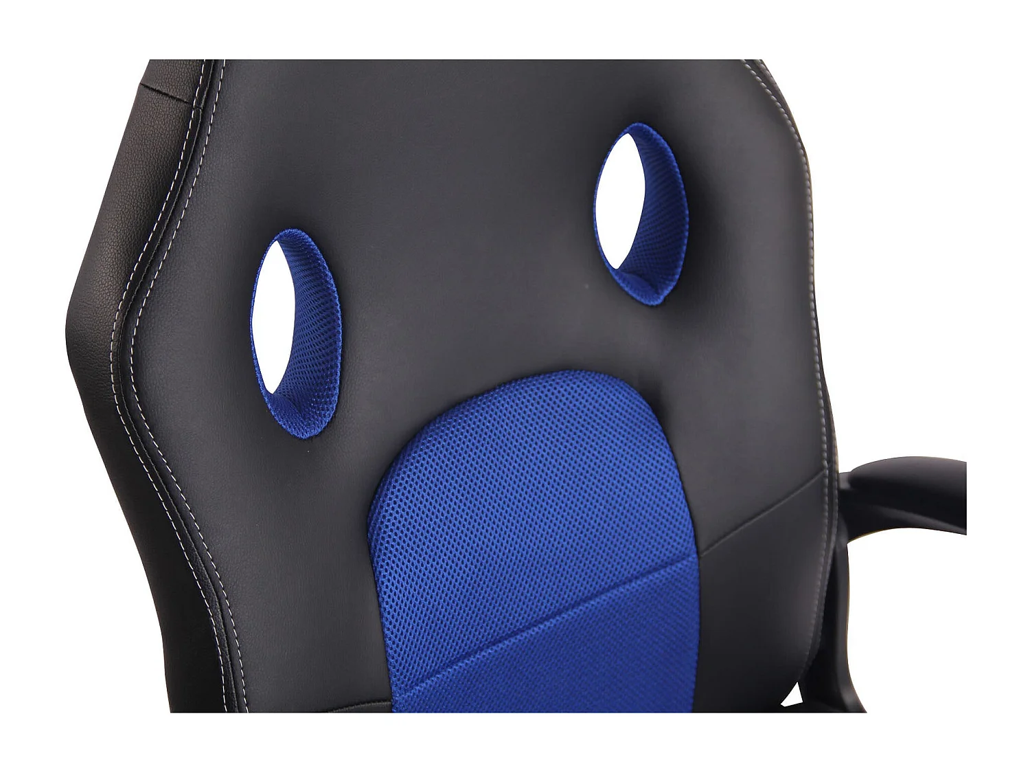 Silla de oficina deportiva de diseño en material sintético negro con malla azul BUR10483