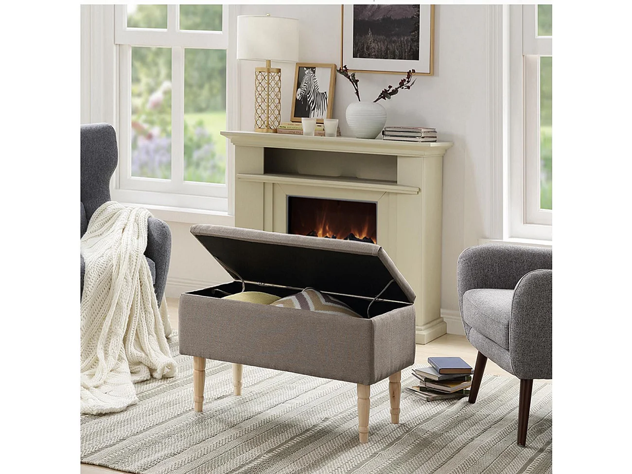 Banquette & Coffre Design "Malya" 80cm Beige