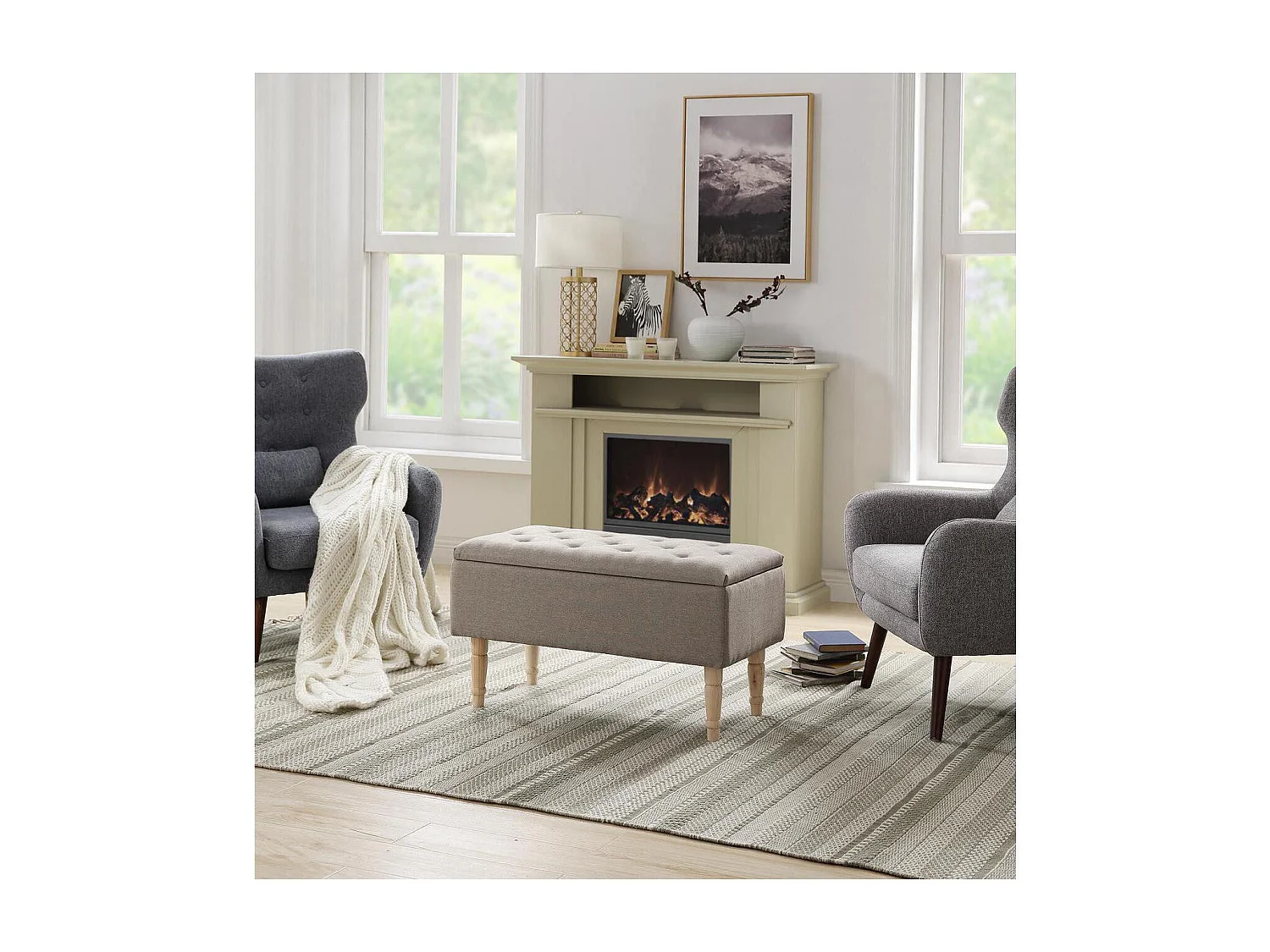 Banquette & Coffre Design "Malya" 80cm Beige