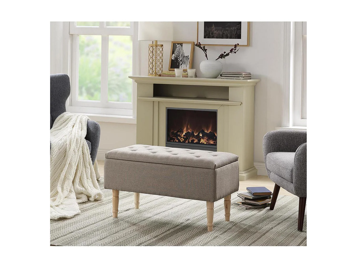 Banquette & Coffre Design "Malya" 80cm Beige