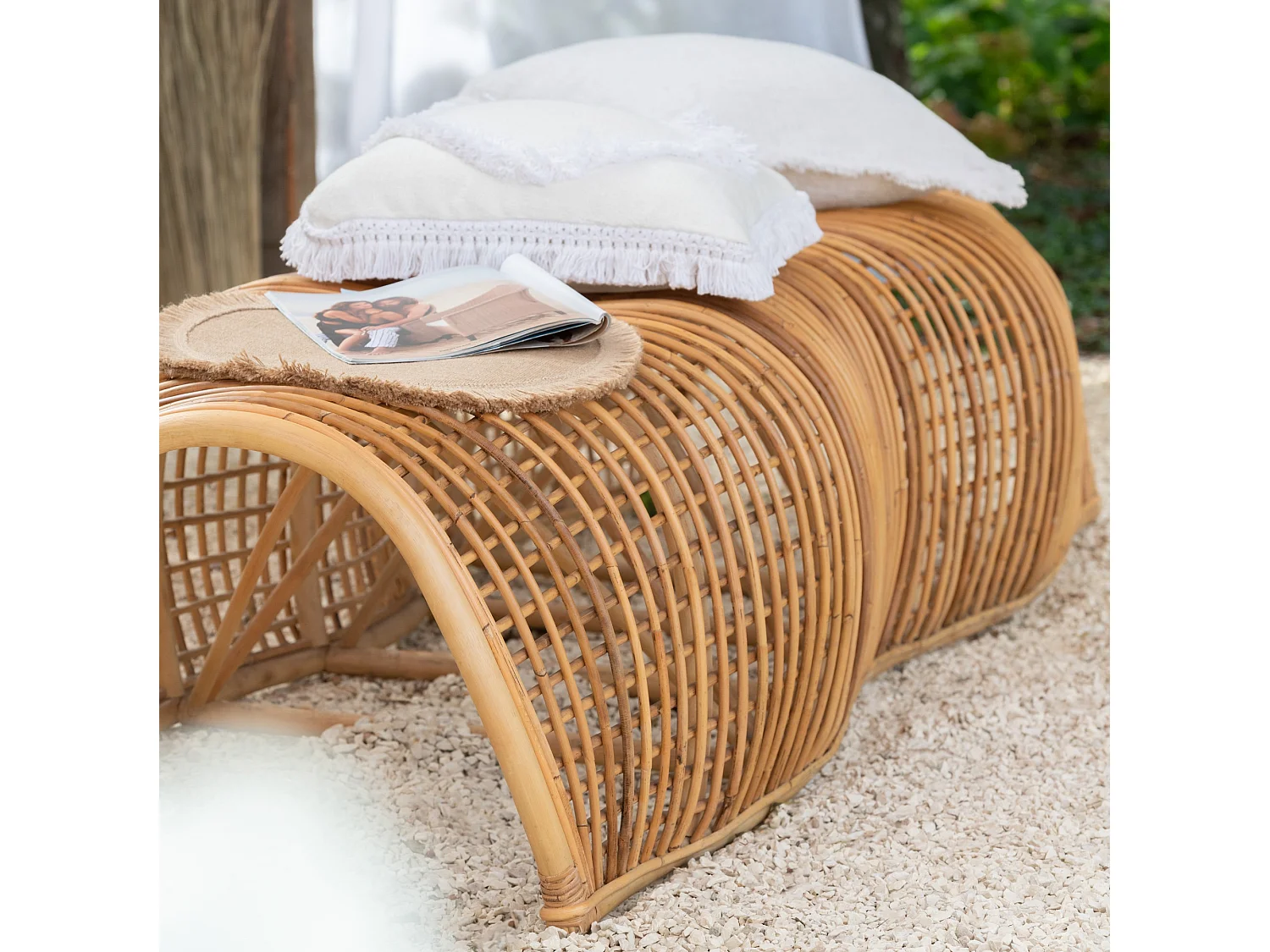 Banc Design en Rotin "Roni" 200cm Naturel