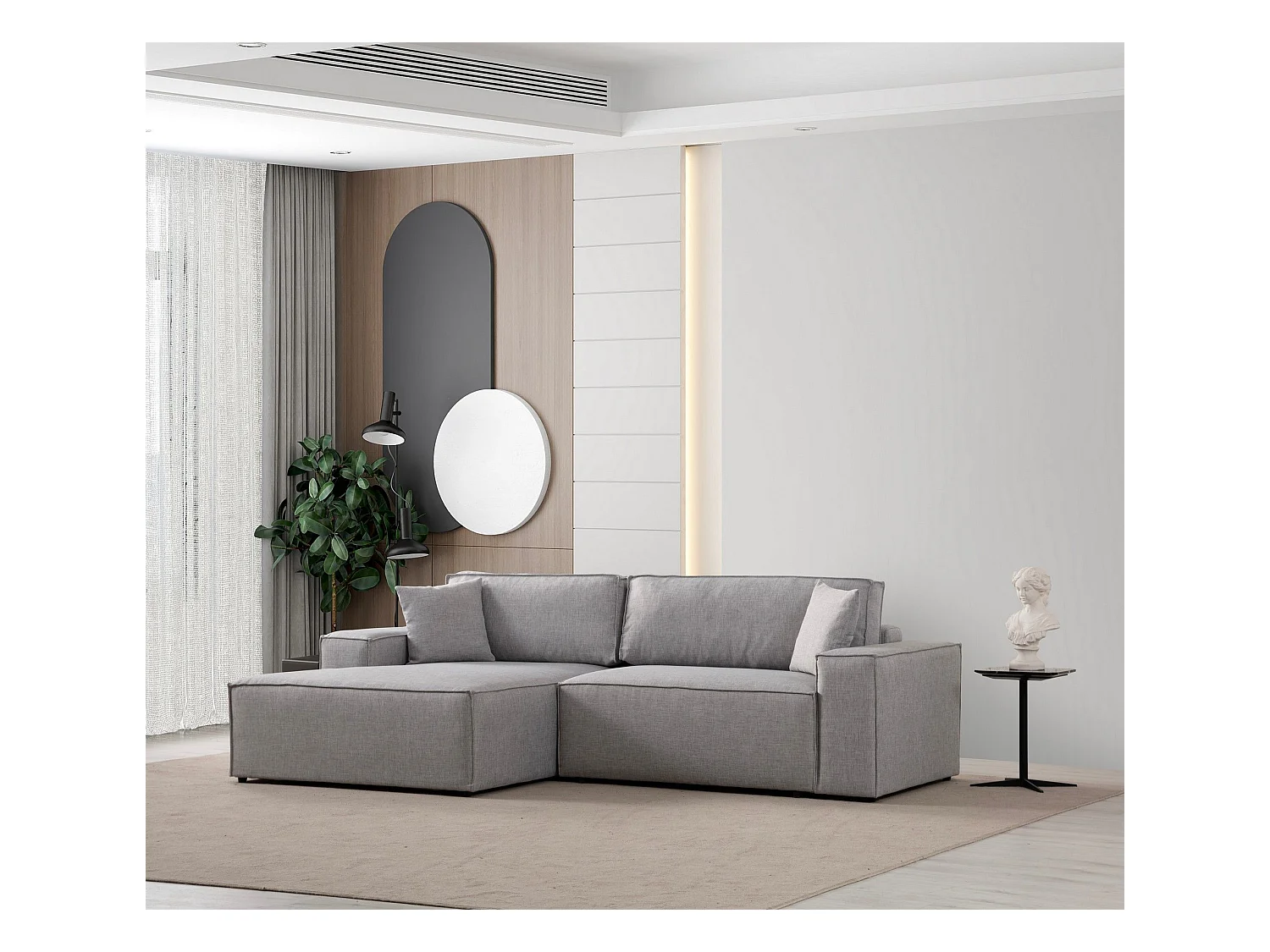 Sofá rinconero modular Altadena 580, Gris, Función de descanso, Caja de ropa de cama,