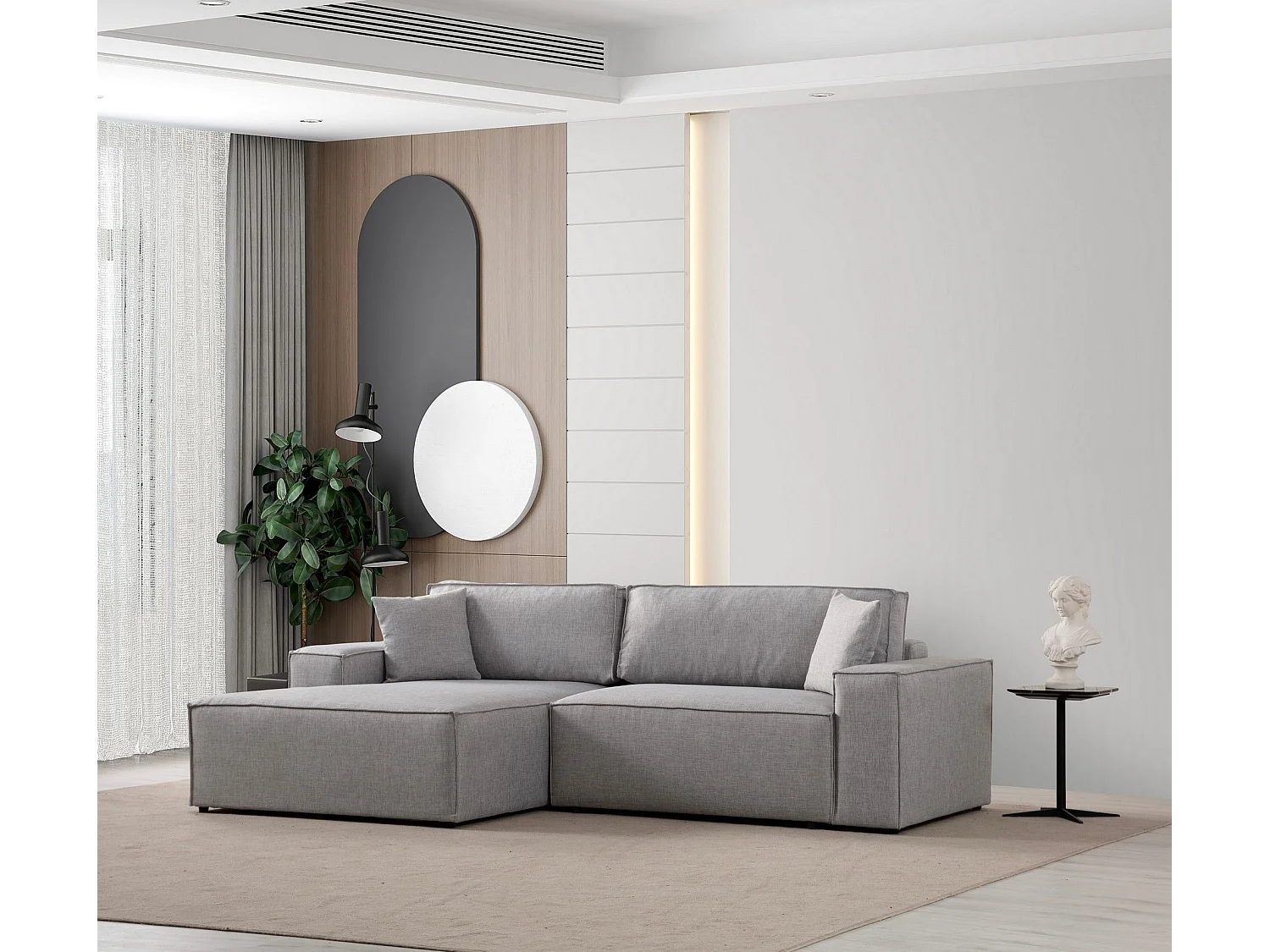 Canapé d'angle convertible à gauche, avec rangement Sorela Tissu Gris clair