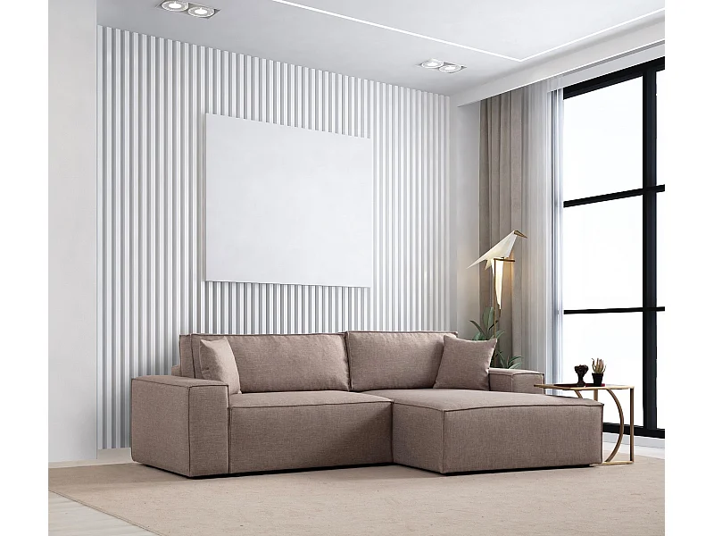 Moderne uitklapbare hoekbank met opbergruimte Morea 260 cm-Kleur Bruin-juiste hoek