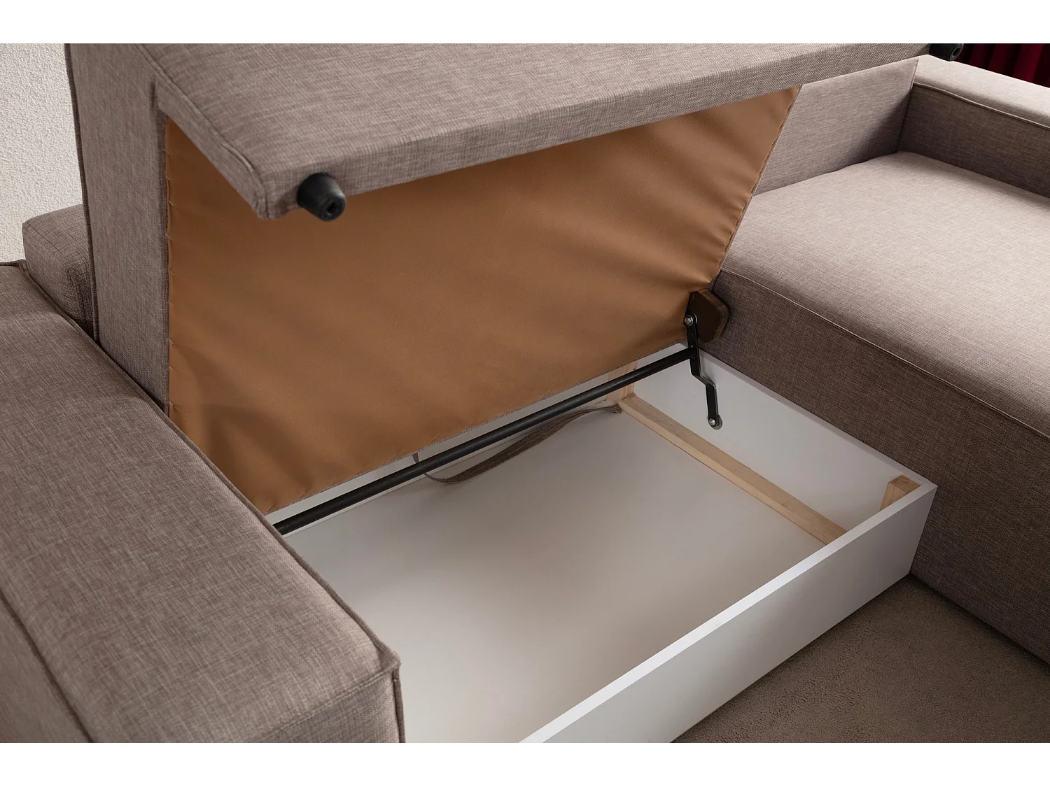 Canapé d'angle à droite convertible, avec rangement Sorela Tissu Taupe