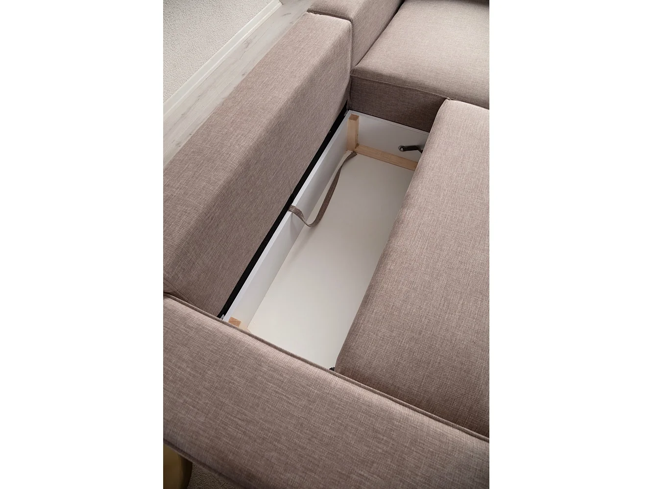 Canapé d'angle à droite convertible, avec rangement Sorela Tissu Taupe