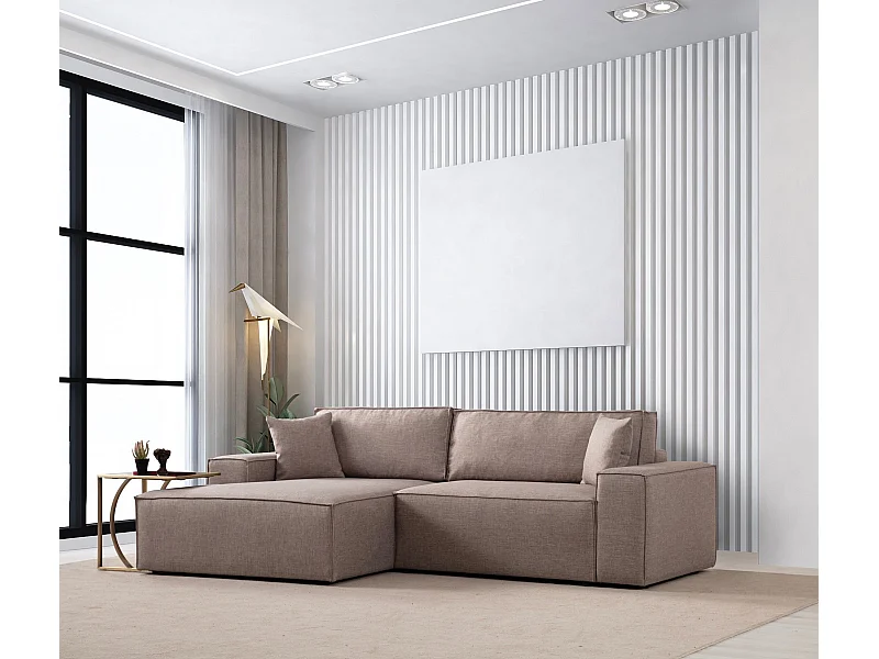 Sofá rinconero modular Altadena 580, De color marrón claro, Función de descanso, 260x88cm