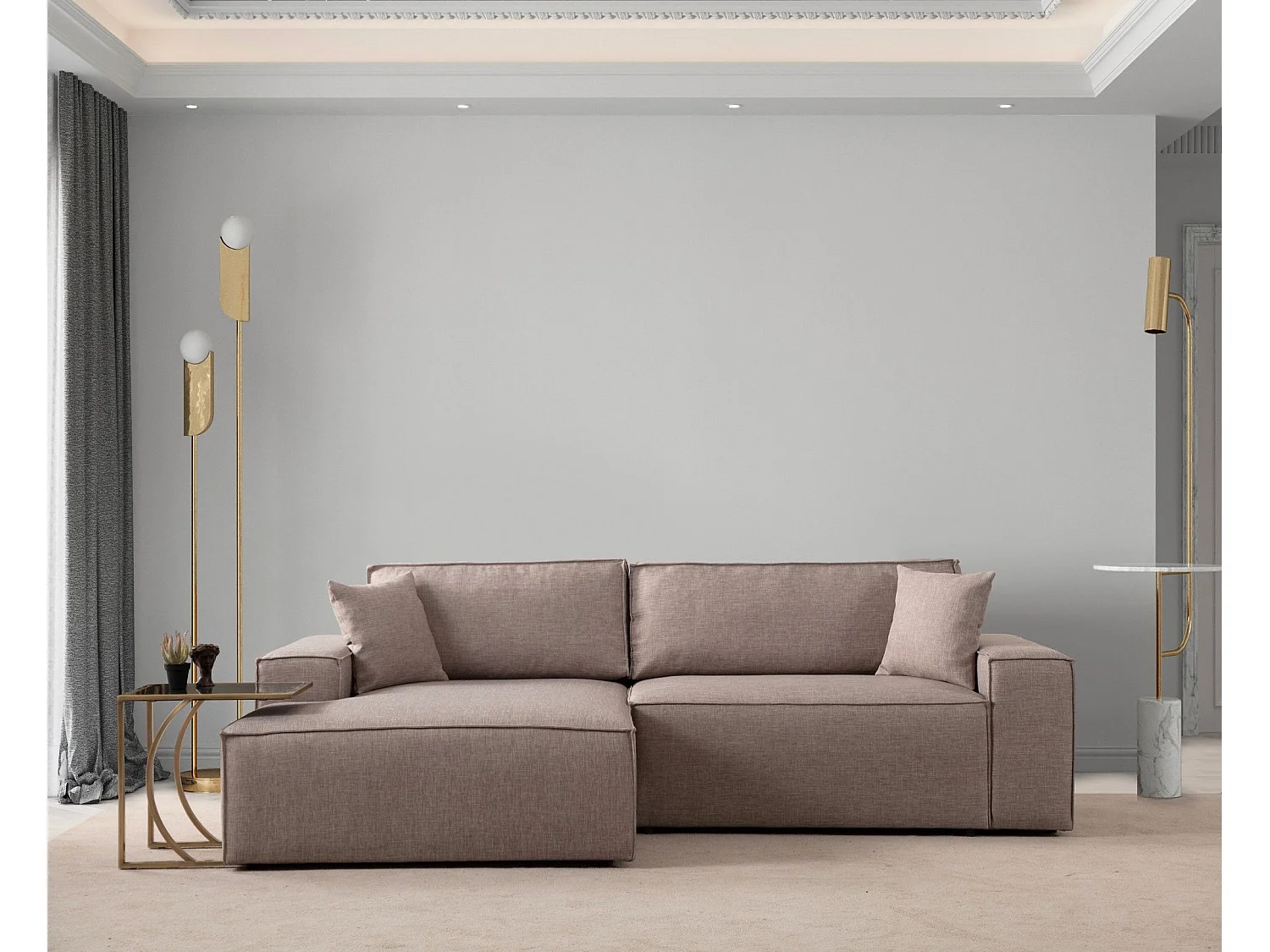 Moderne uitklapbare hoekbank met opbergruimte Morea 260 cm-Kleur Bruin-linkerhoek