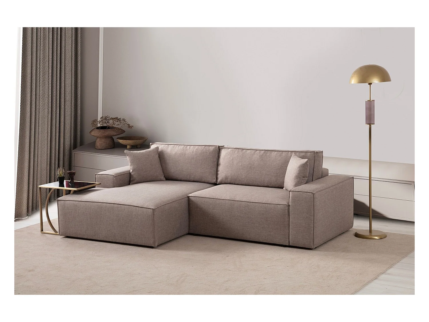 Moderne uitklapbare hoekbank met opbergruimte Morea 260 cm-Kleur Bruin-linkerhoek