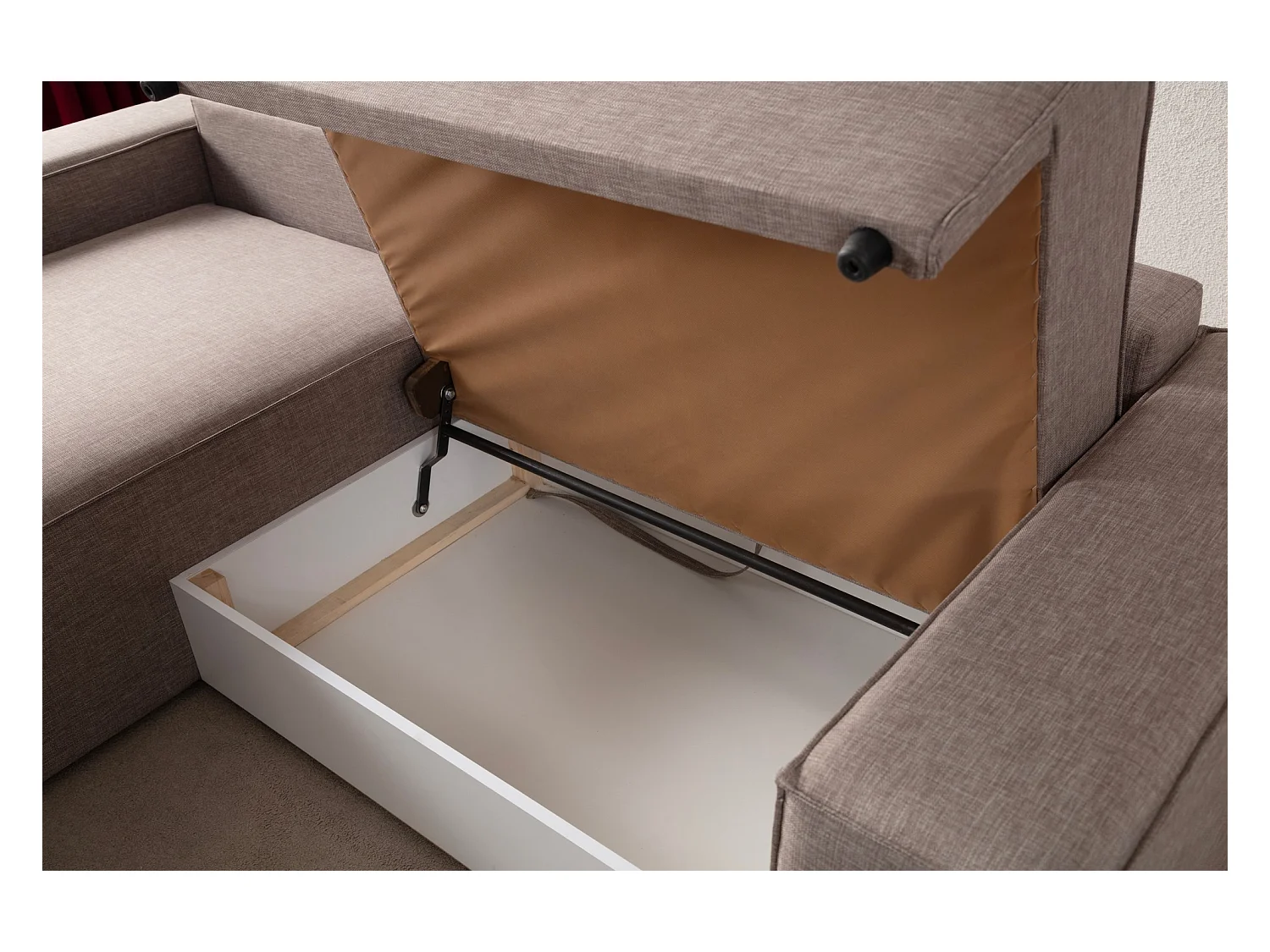 Moderne uitklapbare hoekbank met opbergruimte Morea 260 cm-Kleur Bruin-linkerhoek