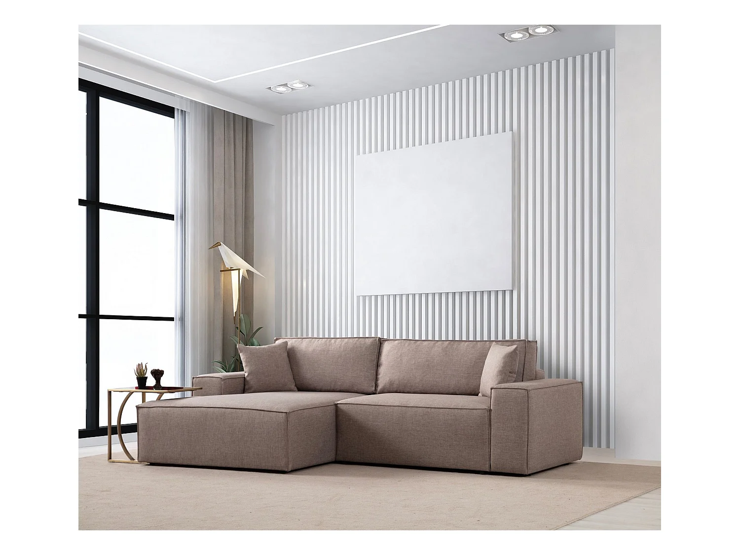 Canapé d'angle convertible à gauche, avec rangement Sorela Tissu Taupe