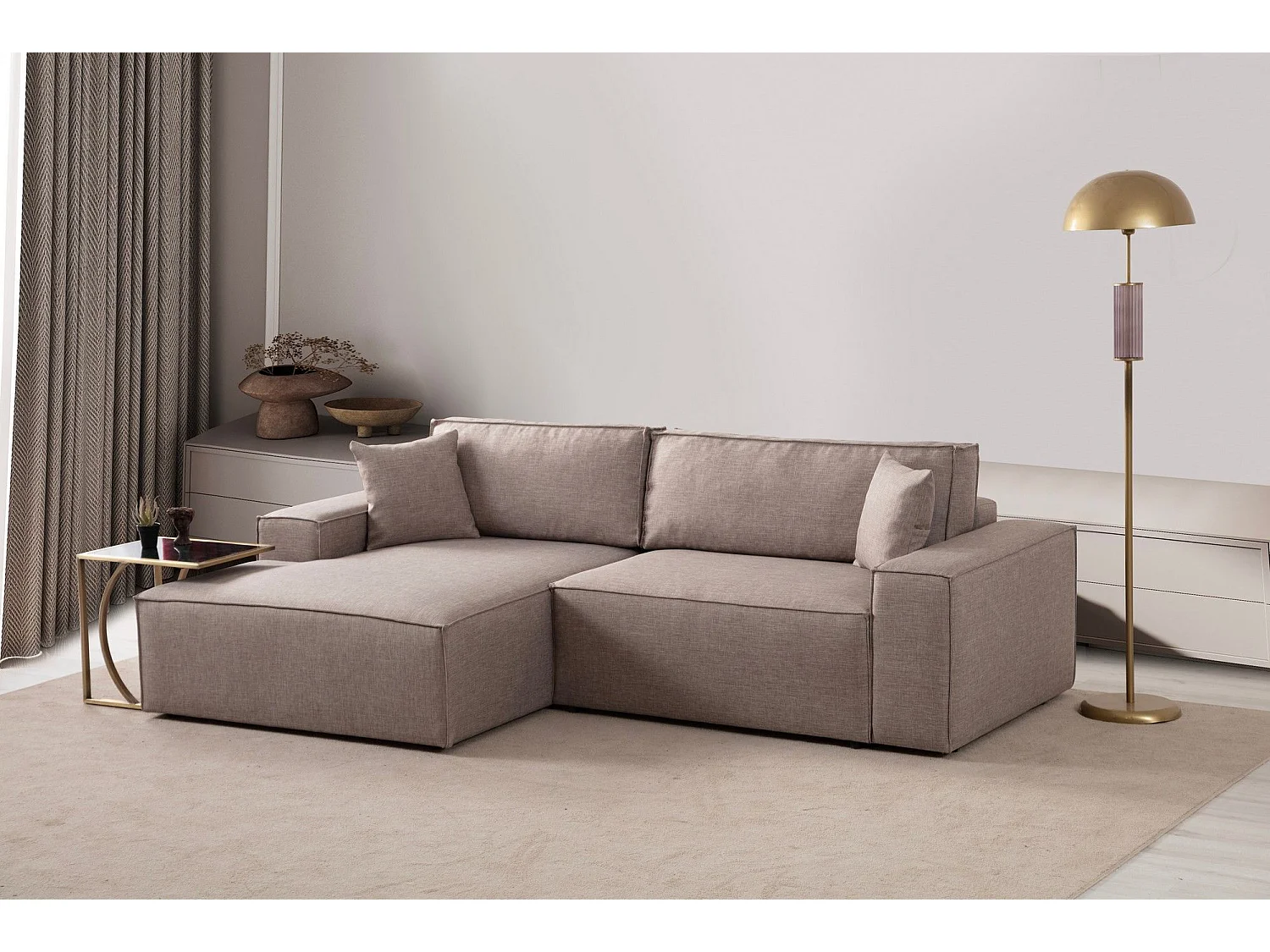 Moderne uitklapbare hoekbank met opbergruimte Morea 260 cm-Kleur Bruin-linkerhoek