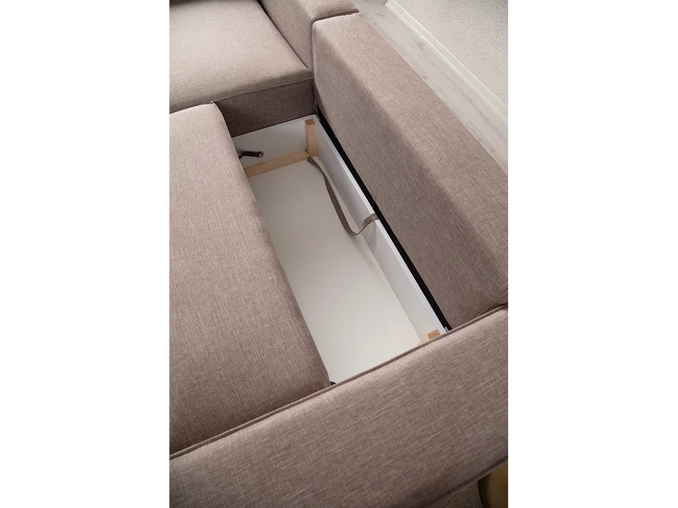 Moderne uitklapbare hoekbank met opbergruimte Morea 260 cm-Kleur Bruin-linkerhoek