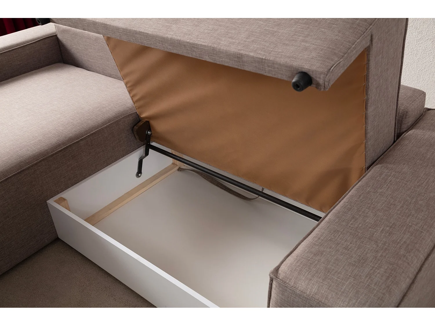 Moderne uitklapbare hoekbank met opbergruimte Morea 260 cm-Kleur Bruin-linkerhoek