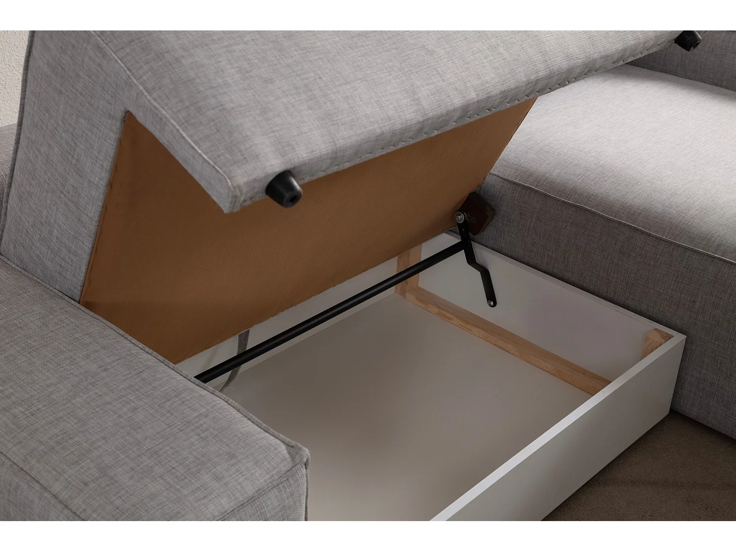 Canapé d'angle à droite convertible, avec rangement Sorela Tissu Gris clair