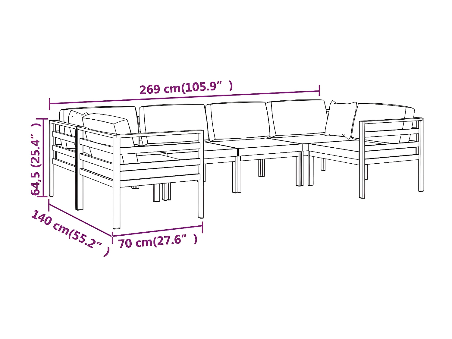 Salon de jardin 6 pcs avec coussins Aluminium Anthracite 2