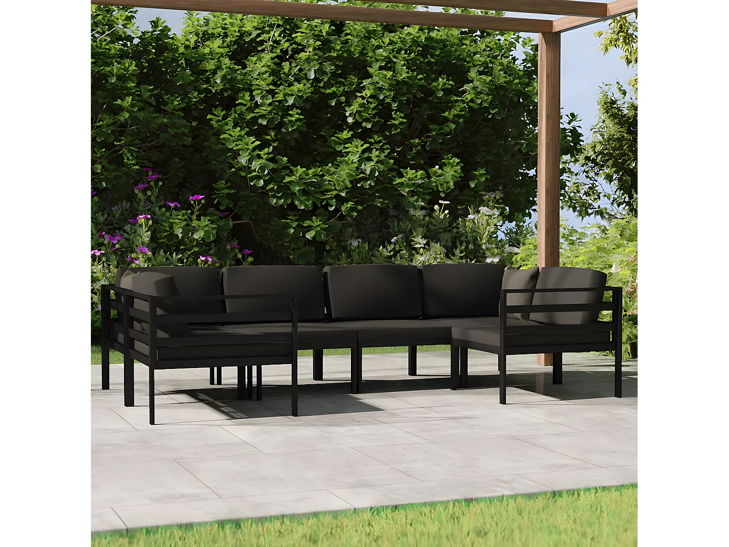 Salon de jardin 6 pcs avec coussins Aluminium Anthracite 2