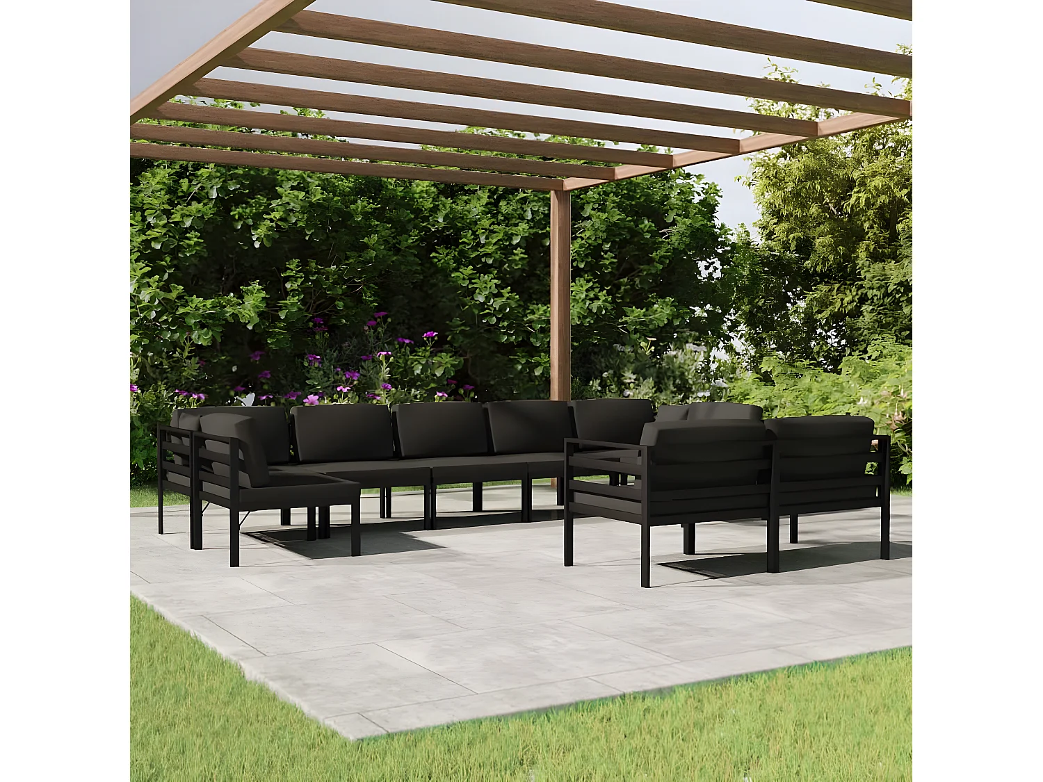 Salon de jardin 9 pcs avec coussins Aluminium Anthracite
