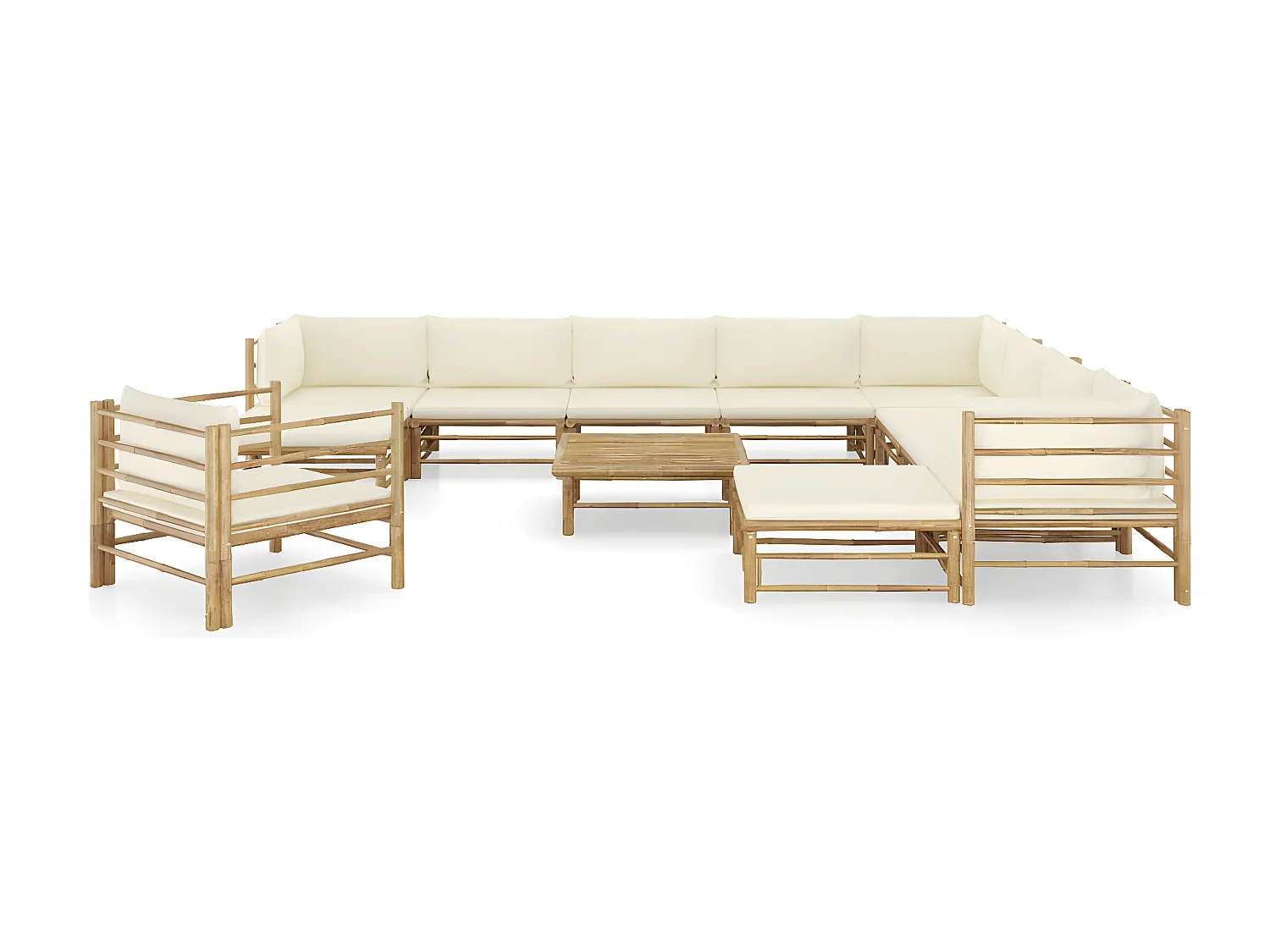 Salon de jardin 12 pcs avec coussins blanc crème Bambou