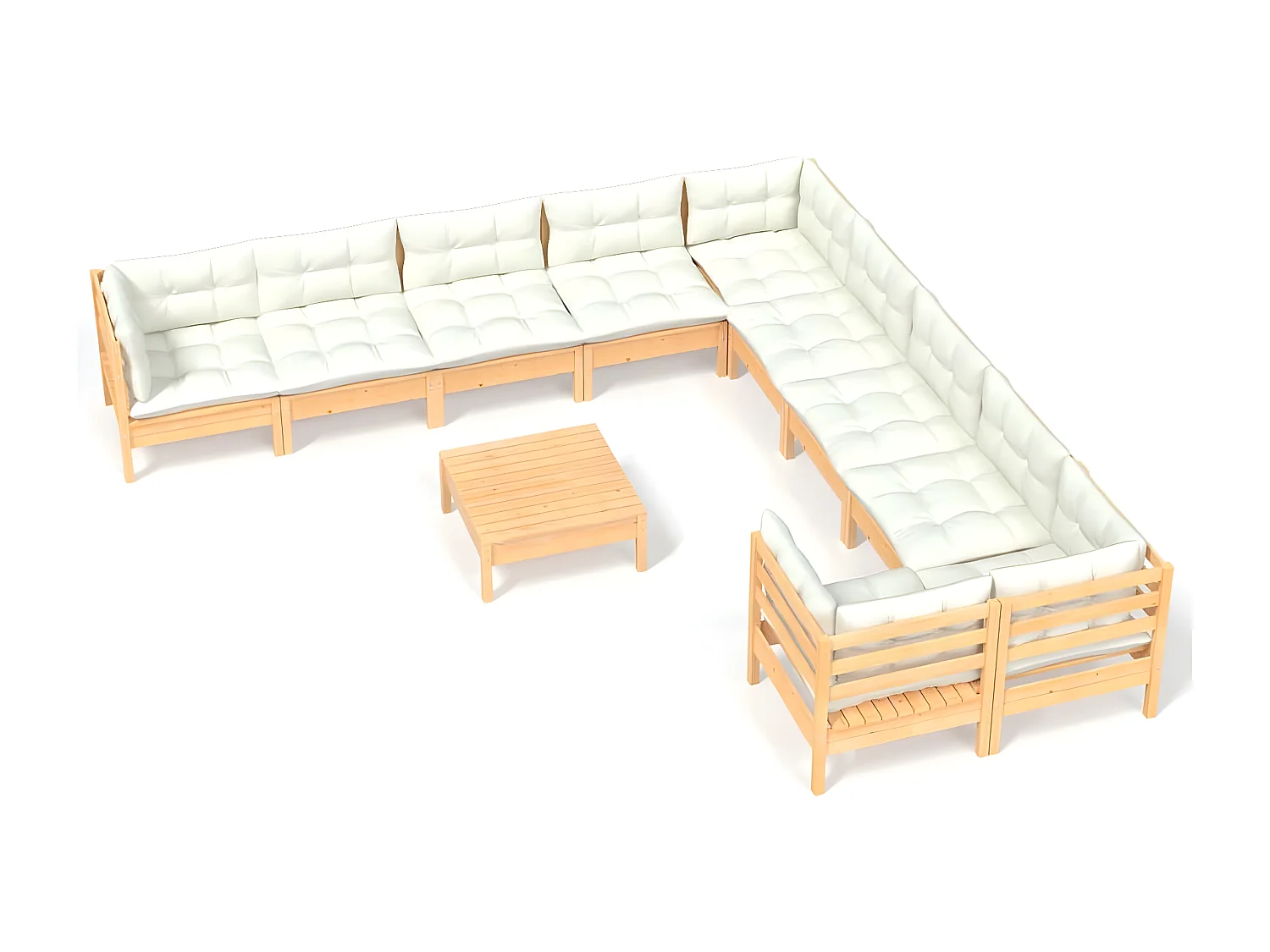 Salon de jardin 11 pcs avec coussins crème Bois de pin