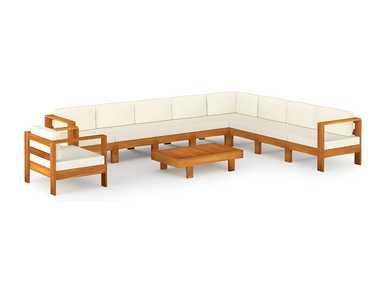 Salon de jardin 10 pcs avec coussins blanc crème Bois d'acacia