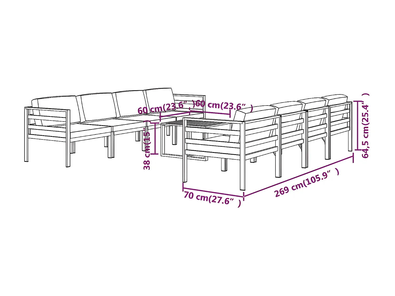 Salon de jardin 9 pcs avec coussins Aluminium Anthracite 3