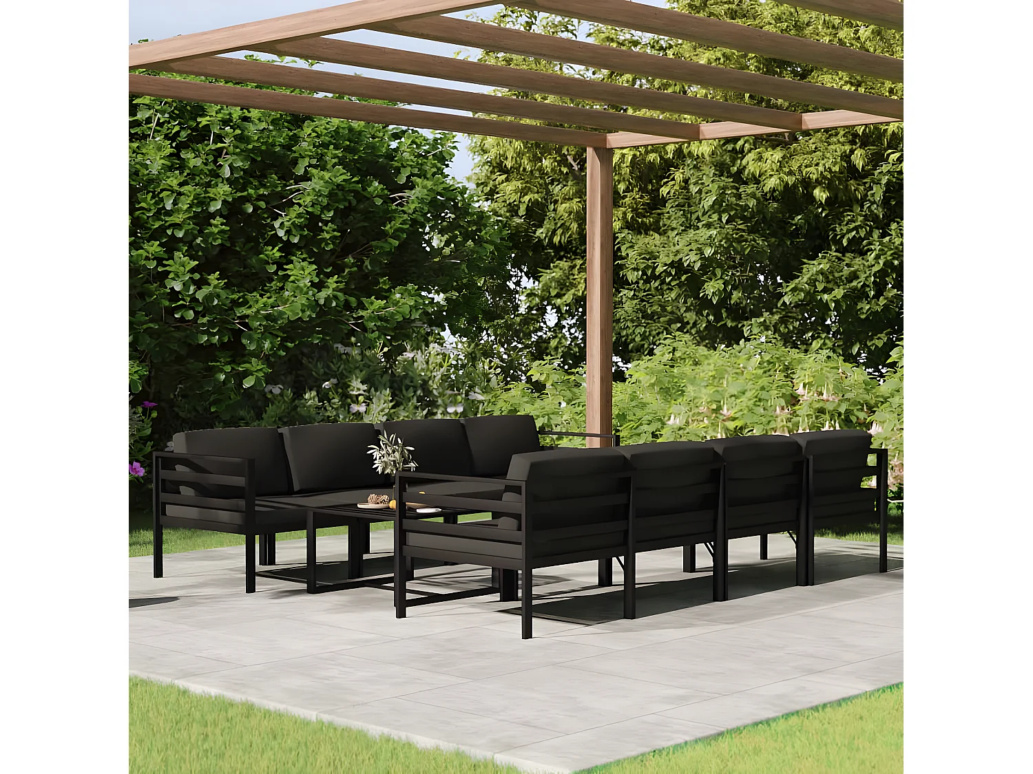 Salon de jardin 9 pcs avec coussins Aluminium Anthracite 3