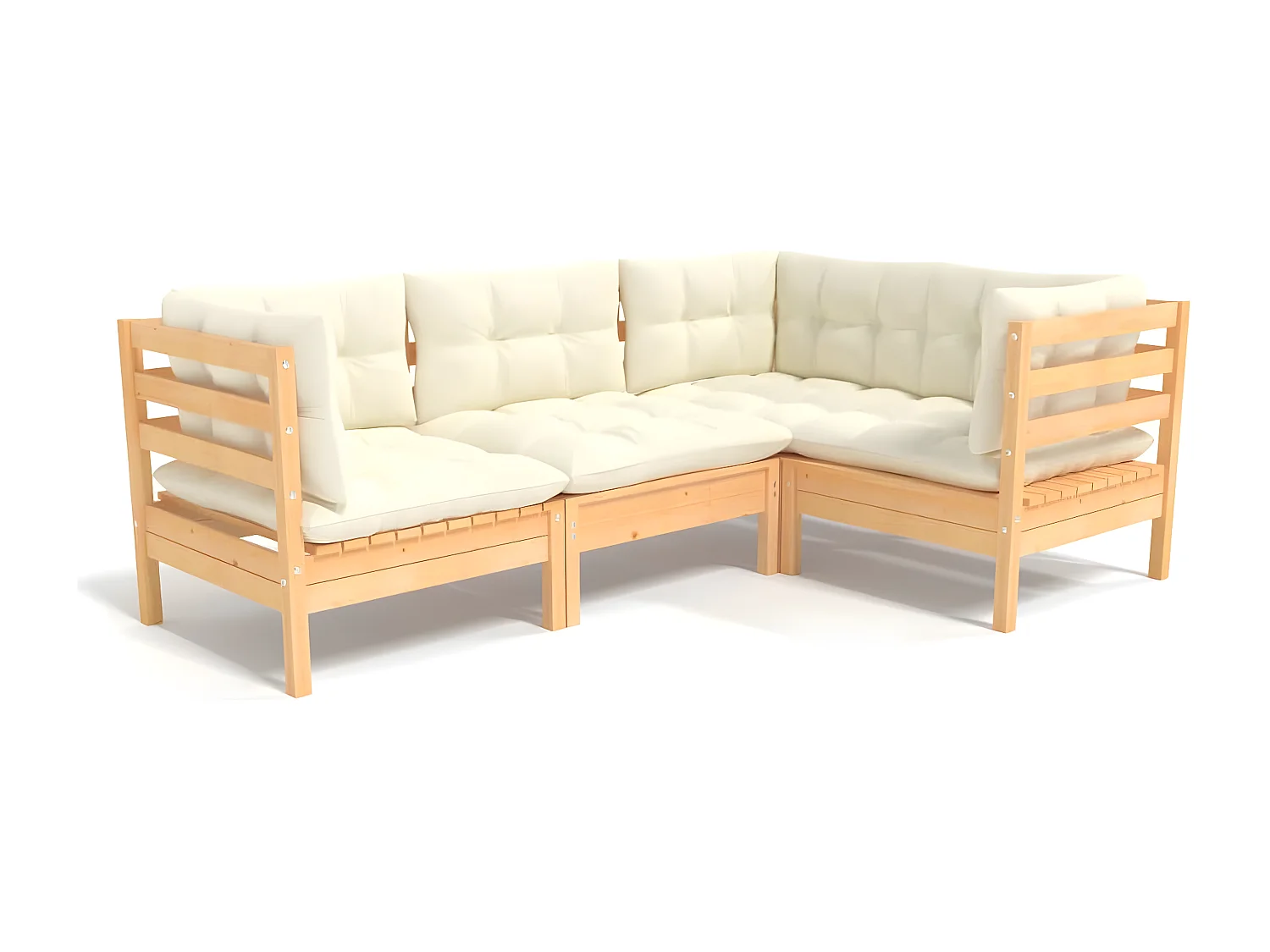 Salon de jardin 4 pcs avec coussins crème Bois de pin 7