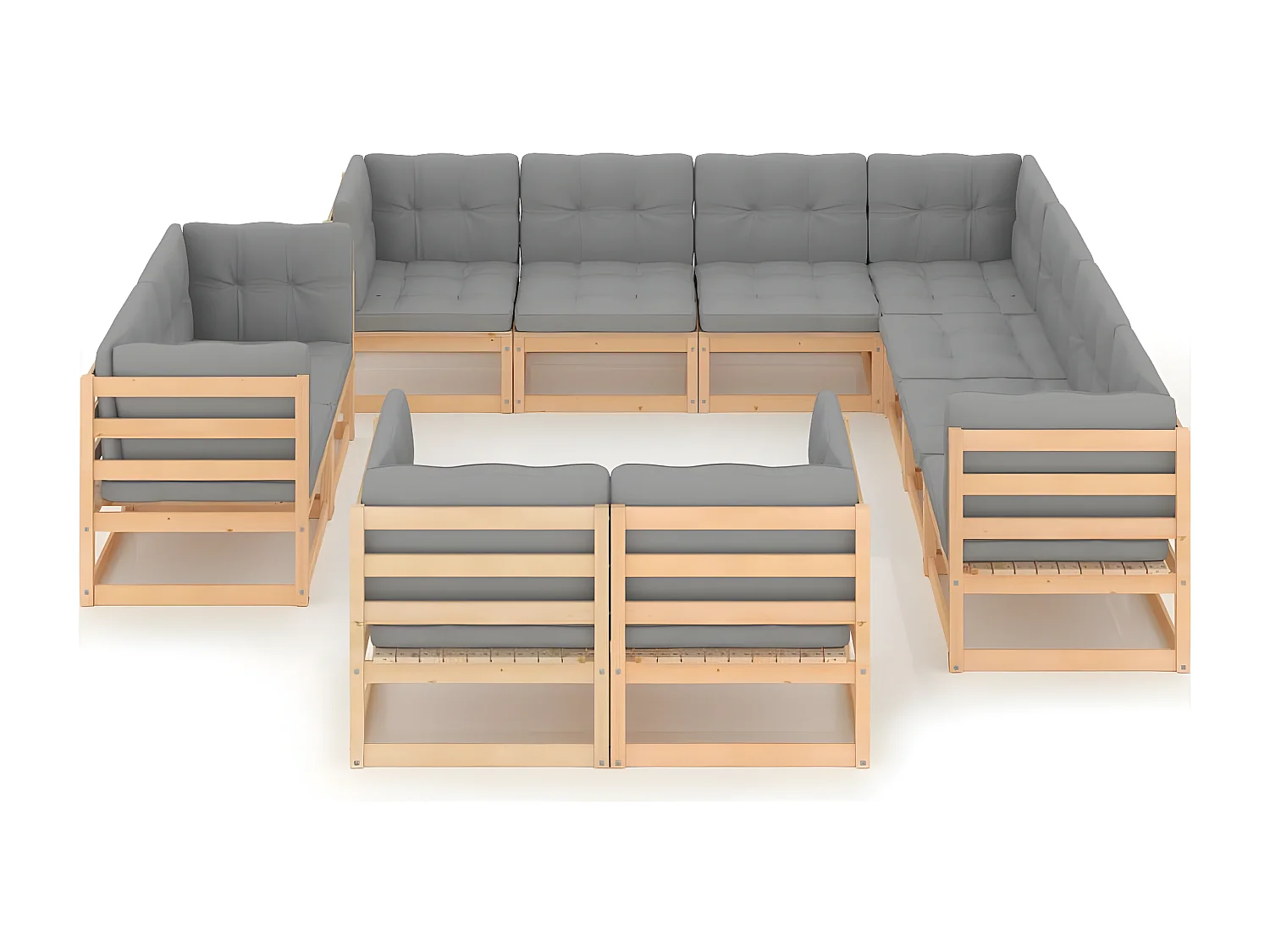 Salon de jardin 11 pcs avec coussins Bois de pin massif 2