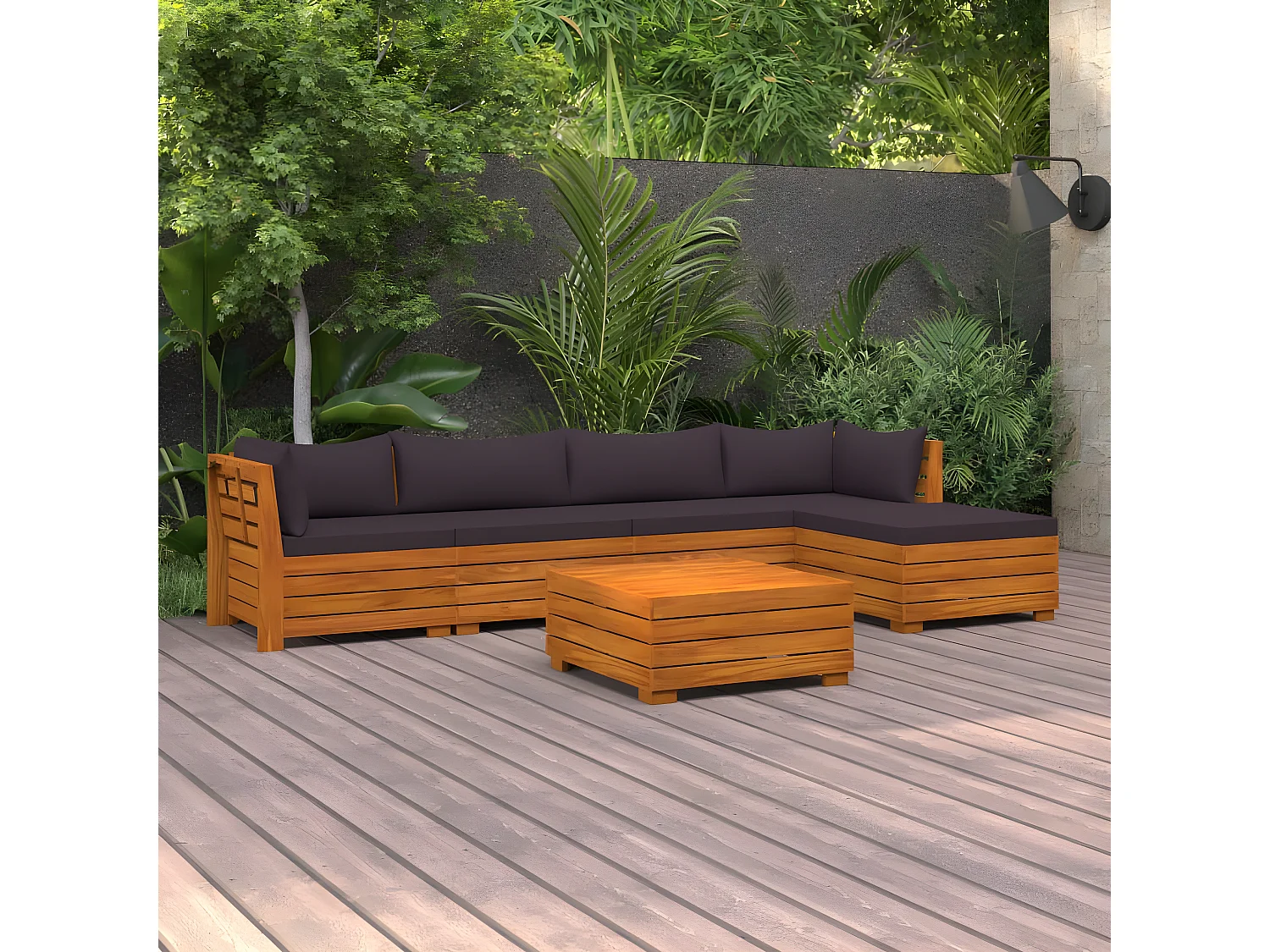 Salon de jardin 6 pcs avec coussins Bois d'acacia solide 22