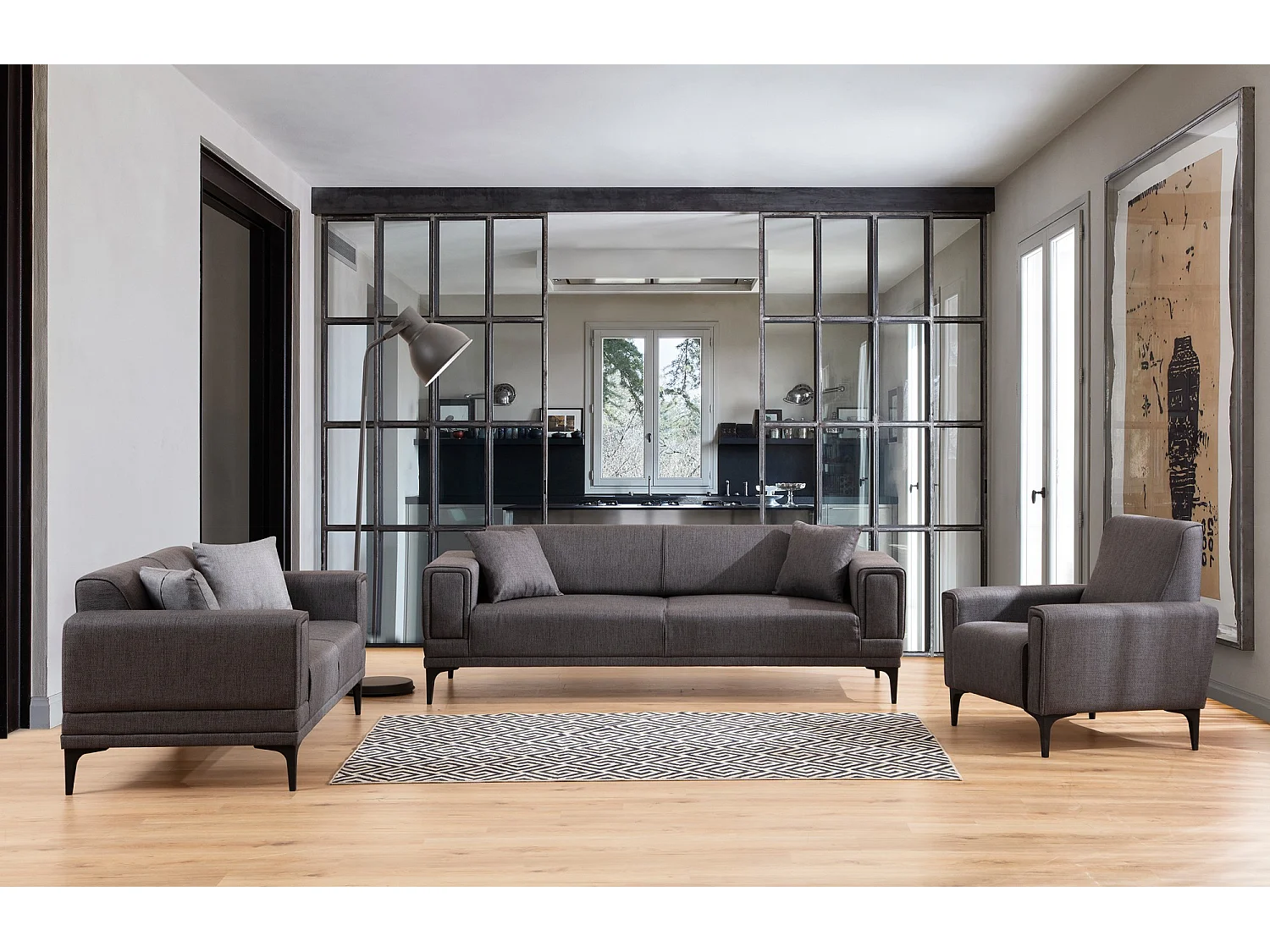 Canapé 3 places convertible Vertice Tissu toile Gris foncé