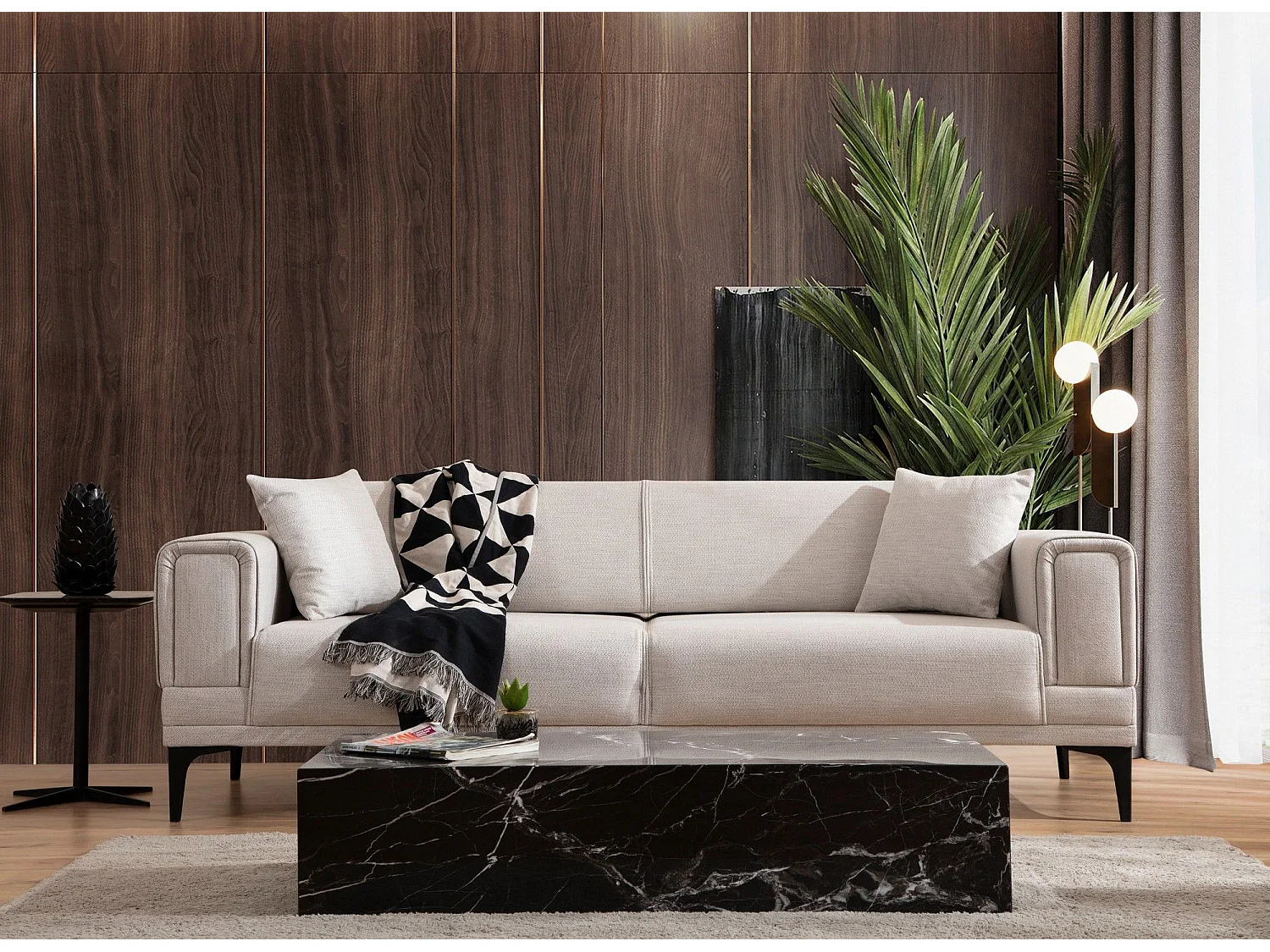 3-zits slaapbank in Toviga stof 230 cm-Kleur Licht beige