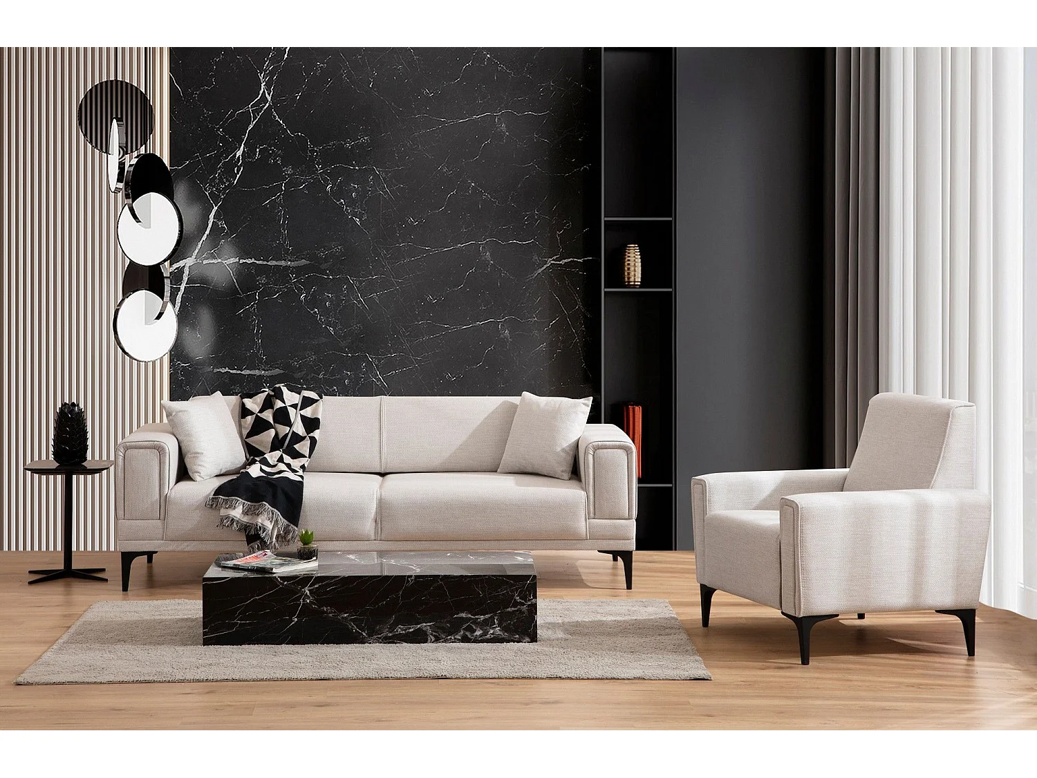 3-zits slaapbank in Toviga stof 230 cm-Kleur Licht beige