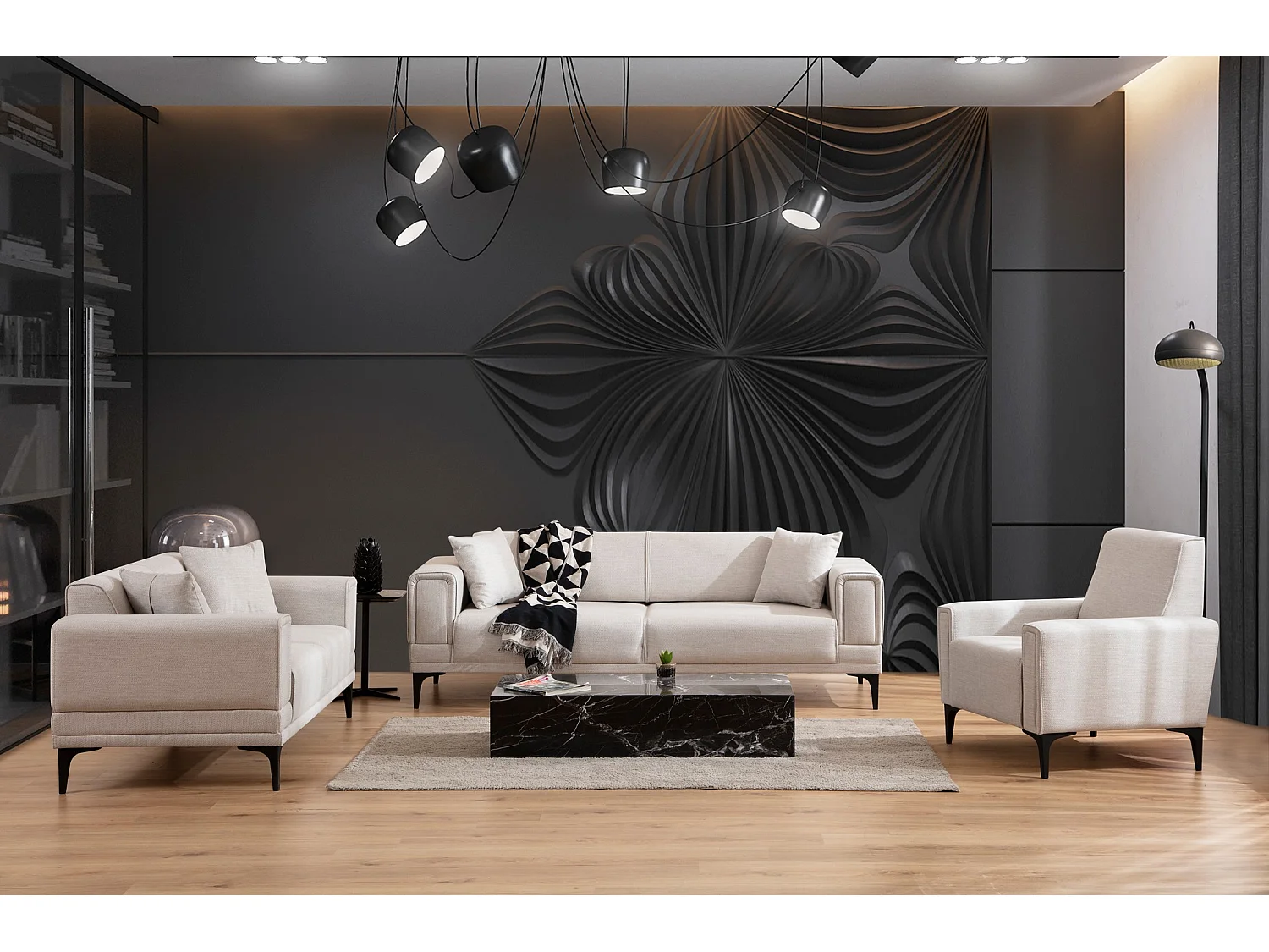 3-zits slaapbank in Toviga stof 230 cm-Kleur Licht beige