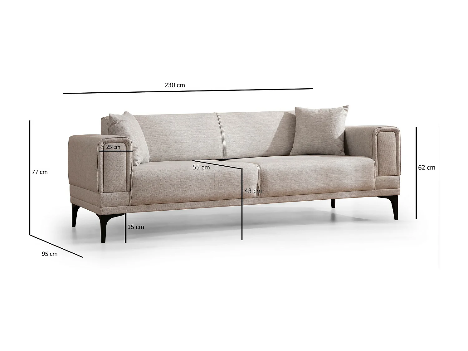 3-zits slaapbank in Toviga stof 230 cm-Kleur Licht beige